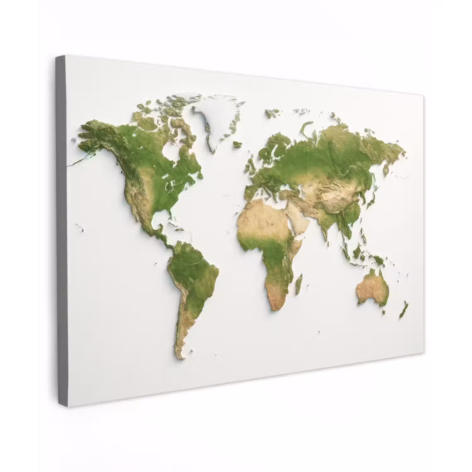 Wereldkaart - Natuurlijke kleuren - reliëfstijl Tuinposter op houten frame 2 cm dik klein -3d