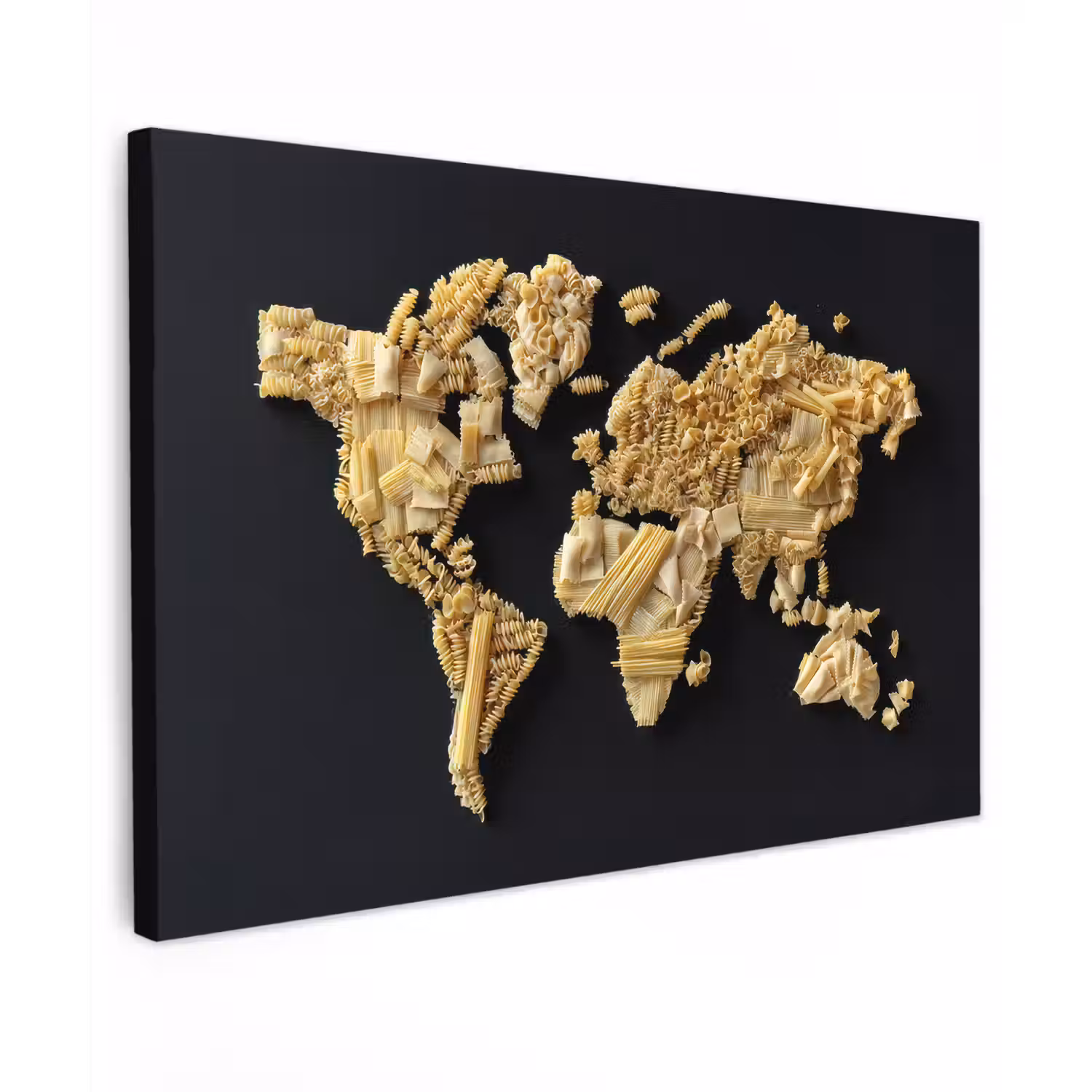 Wereldkaart - Pasta - Zwart Tuinposter op houten frame 2 cm dik klein -3d