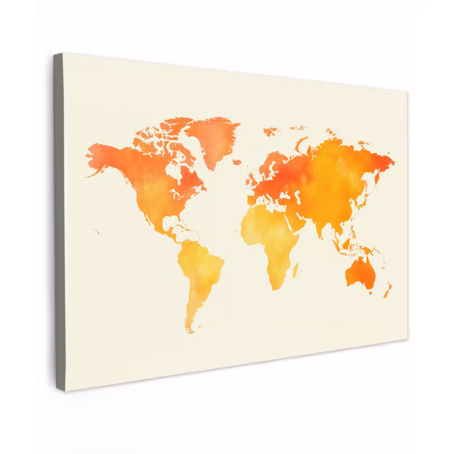 Wereldkaart - Oranje - Kleurrijk Tuinposter op houten frame 2 cm dik klein -3d
