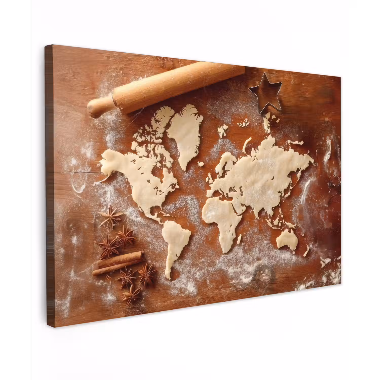 Wereldkaart - Koekjesdeeg - Warme baksfeer Tuinposter op houten frame 2 cm dik klein -3d