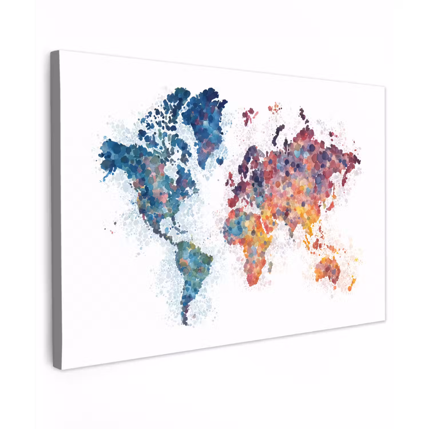 Wereldkaart - Stipjes - Kleurrijk - Mozaïek Tuinposter op houten frame 2 cm dik klein -3d