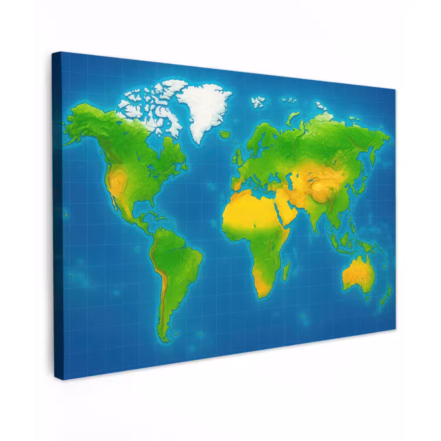 Wereldkaart - Raster - Helder kleurenpalet Tuinposter op houten frame 2 cm dik klein -3d