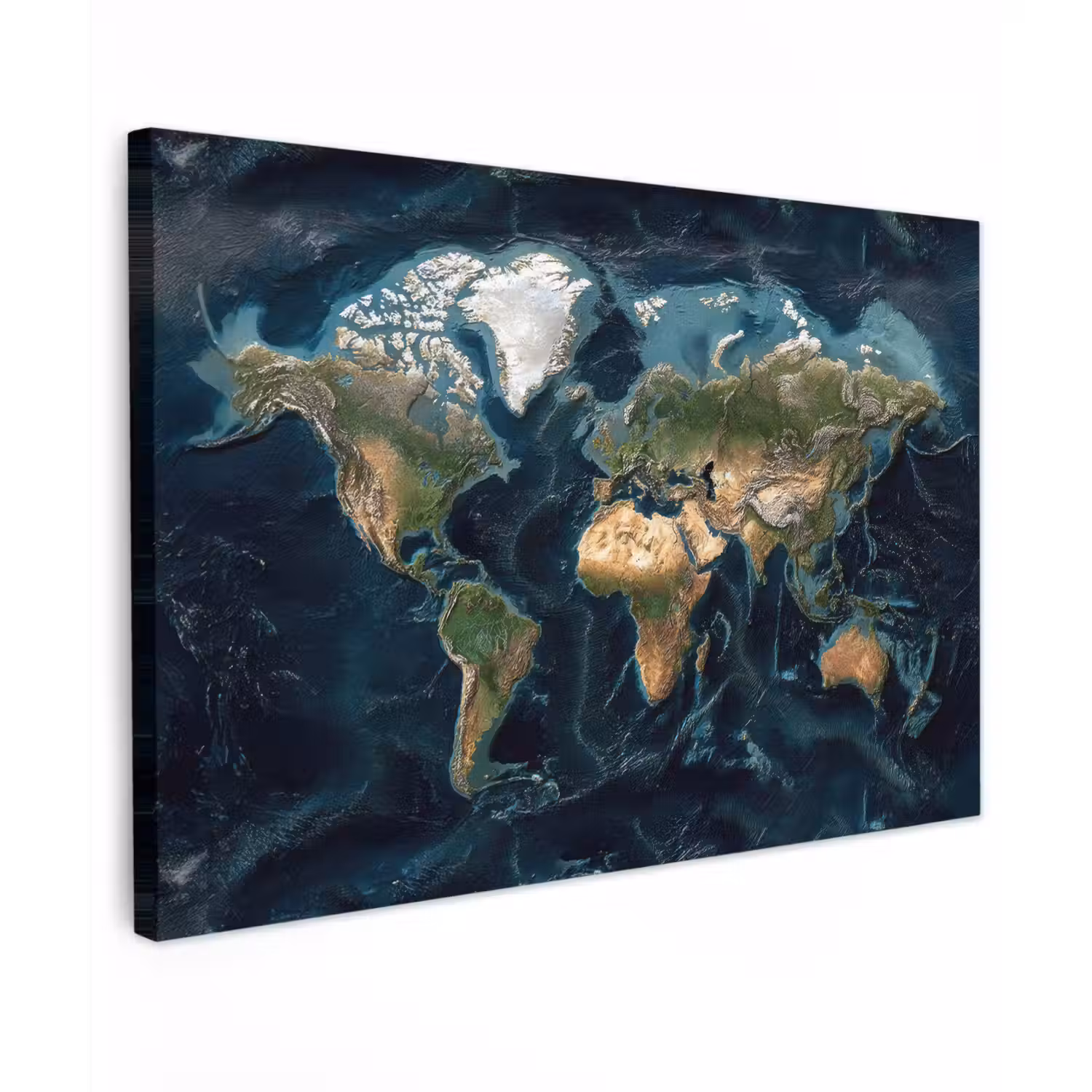Wereldkaart - Realistisch - Gedetailleerd Tuinposter op houten frame 2 cm dik klein -3d