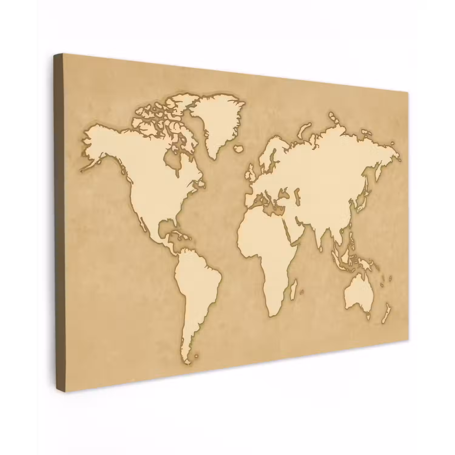 Wereldkaart - reliëfeffect - klassiek Tuinposter op houten frame 2 cm dik klein -3d