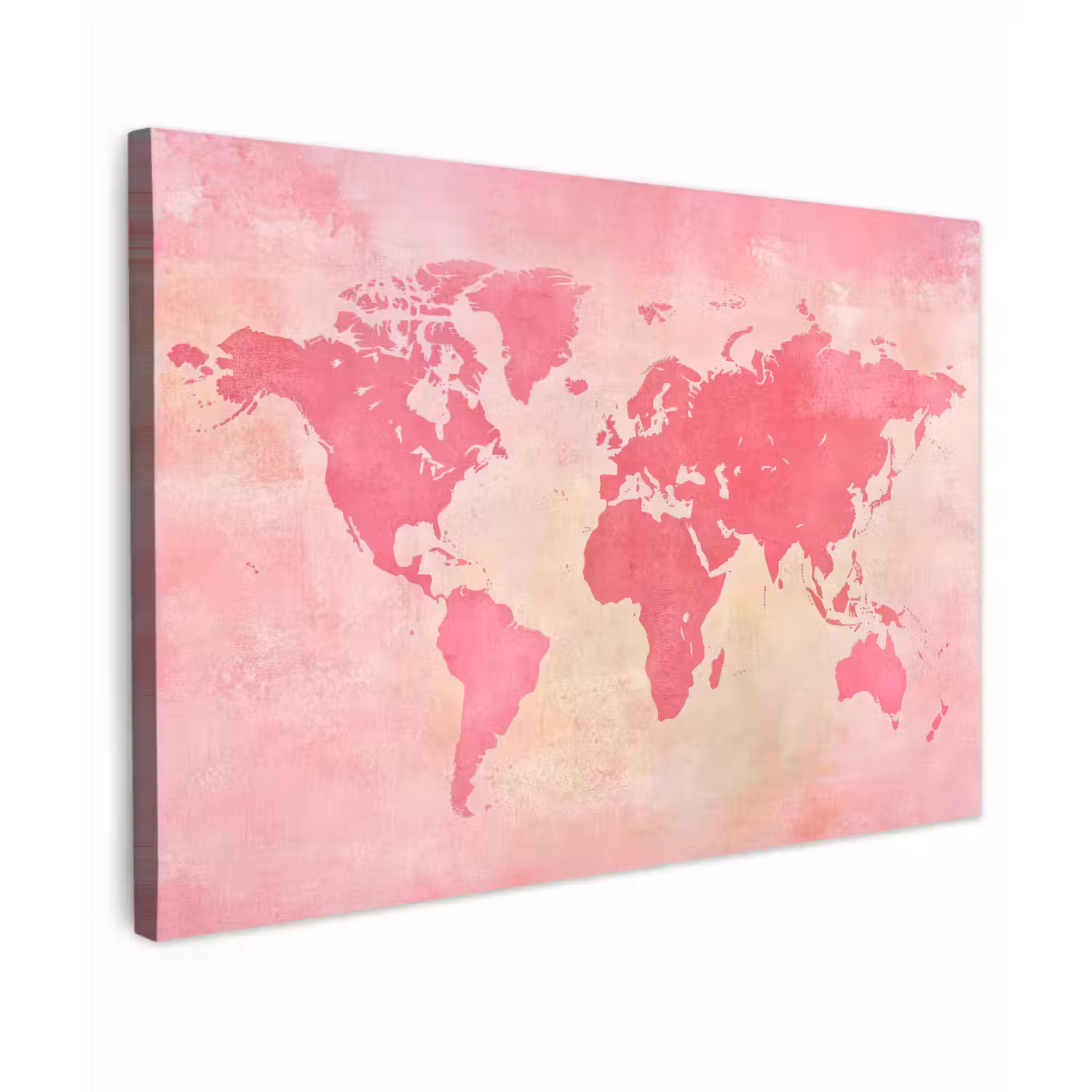 Wereldkaart - Roze - Vaag Tuinposter op houten frame 2 cm dik klein -3d