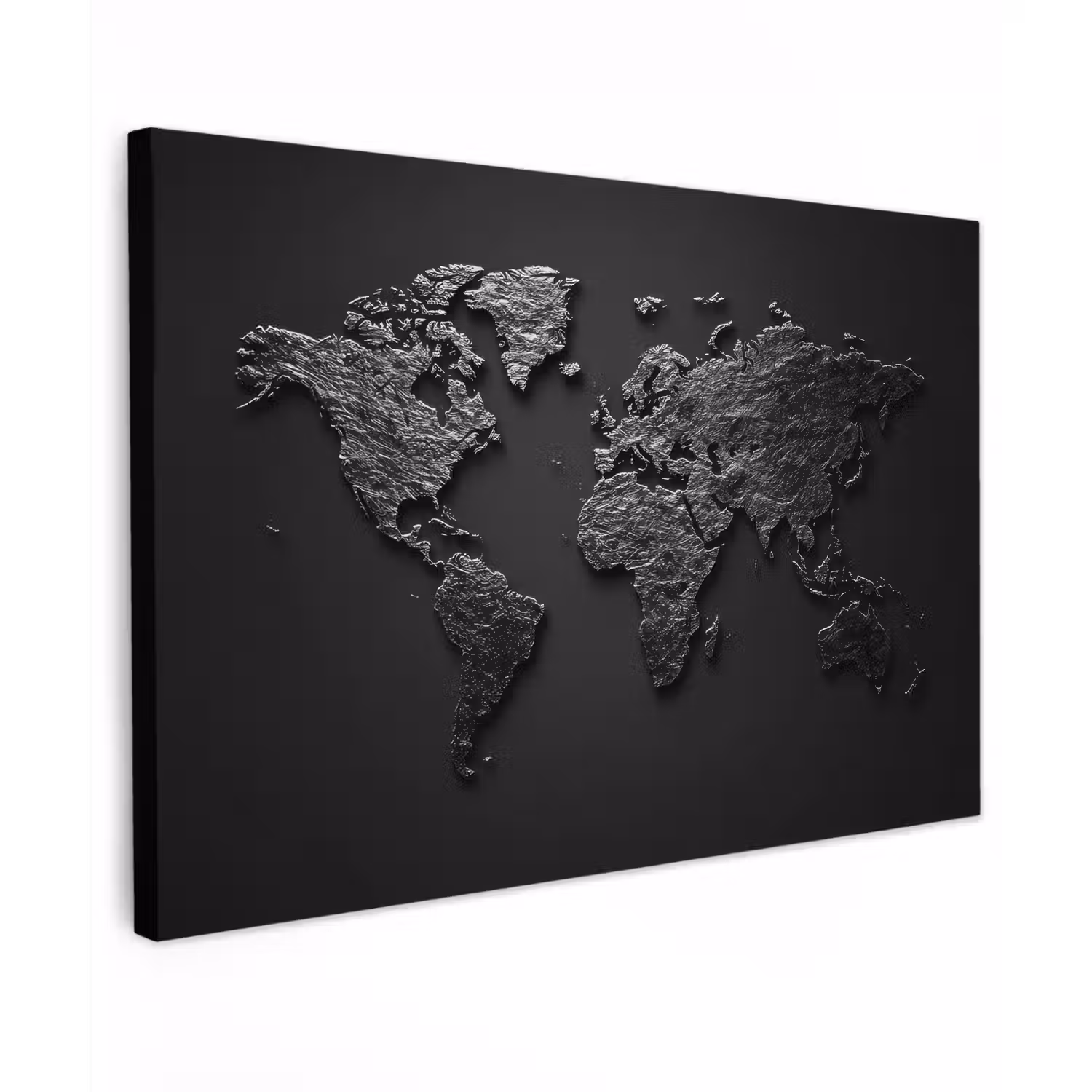 Wereldkaart - Zwart - Donker Tuinposter op houten frame 2 cm dik klein -3d