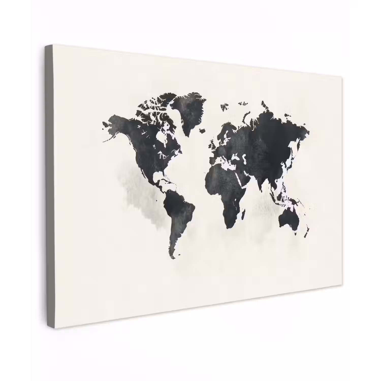 Wereldkaart - Zwart - Wit - Verf Tuinposter op houten frame 2 cm dik klein -3d