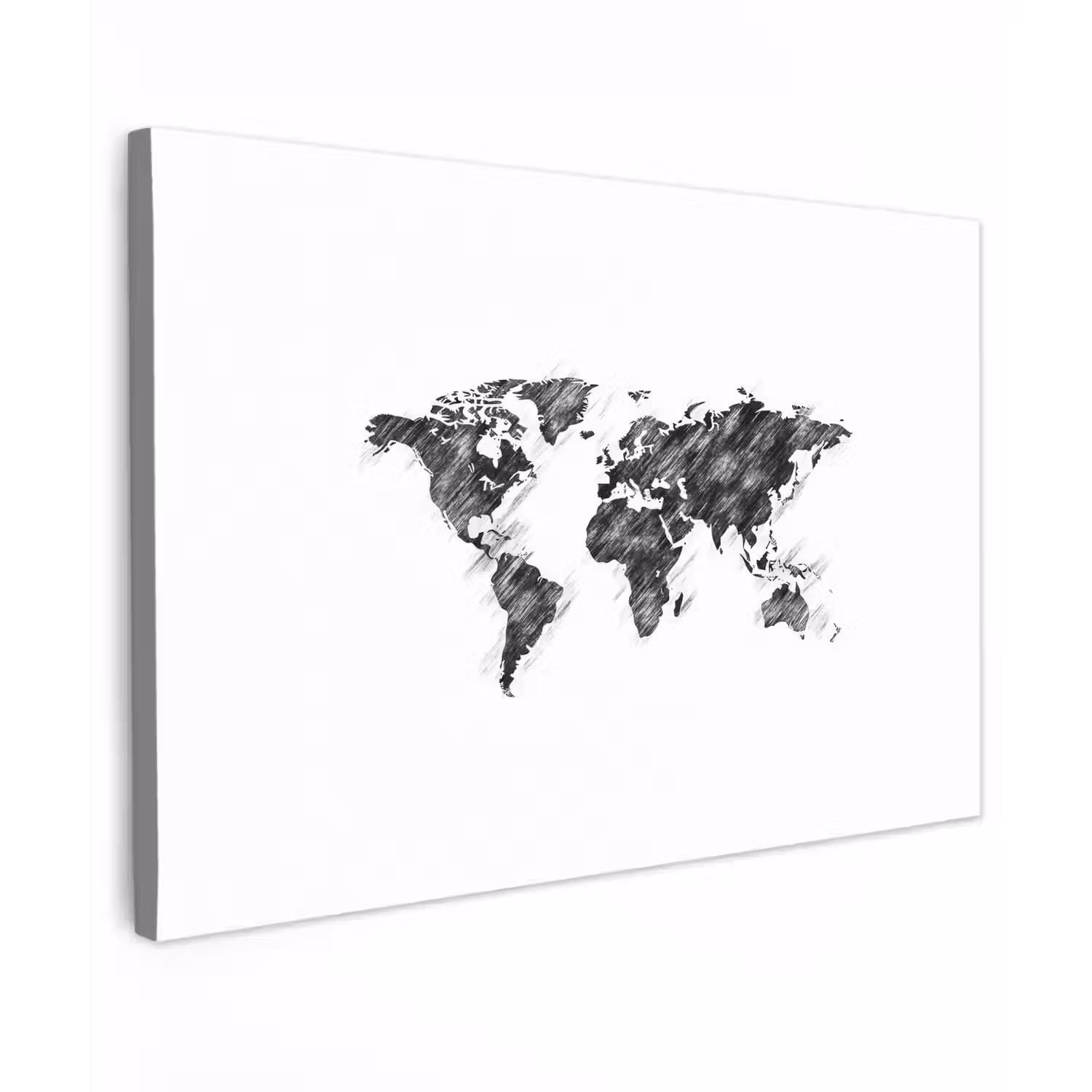 Wereldkaart - Schets - Potlood - Zwart Tuinposter op houten frame 2 cm dik klein -3d