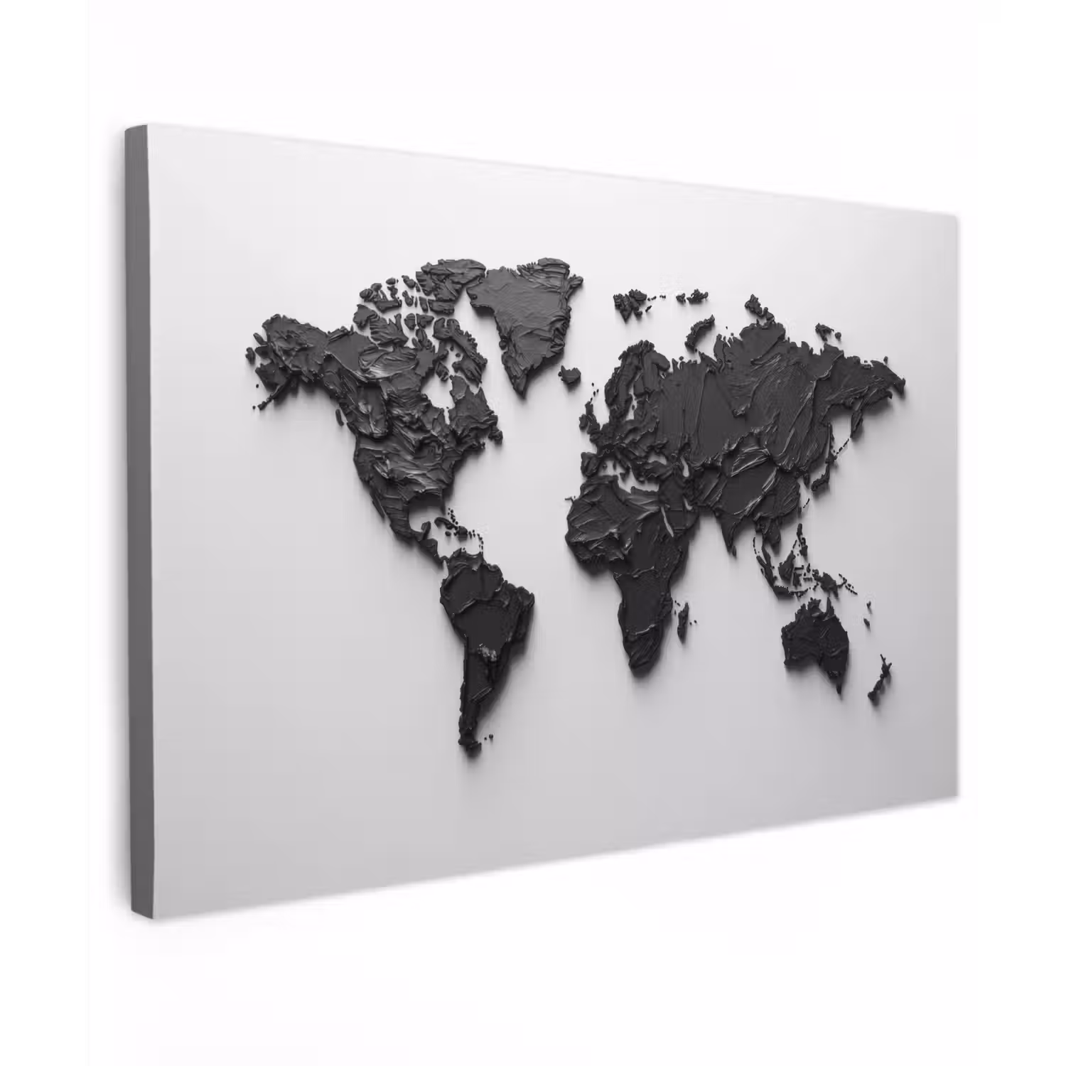 Wereldkaart - Structuur - Zwart Tuinposter op houten frame 2 cm dik klein -3d