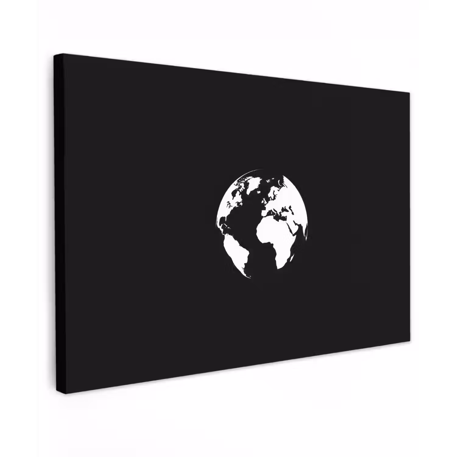 Wereldkaart - Wit - Zwart - Wereldbol Tuinposter op houten frame 2 cm dik klein -3d
