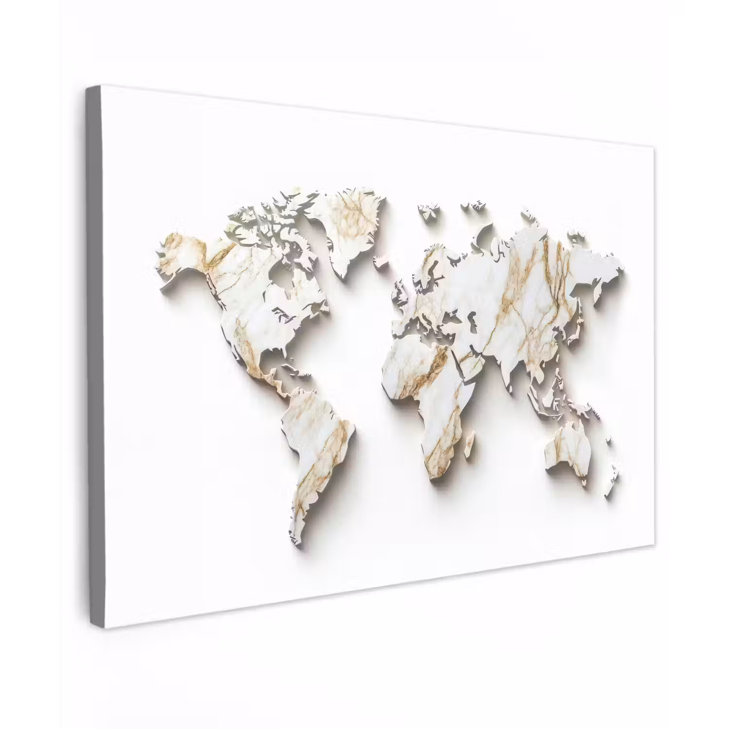 Wereldkaart - Wit Marmer - Luxueus Tuinposter op houten frame 2 cm dik klein -3d