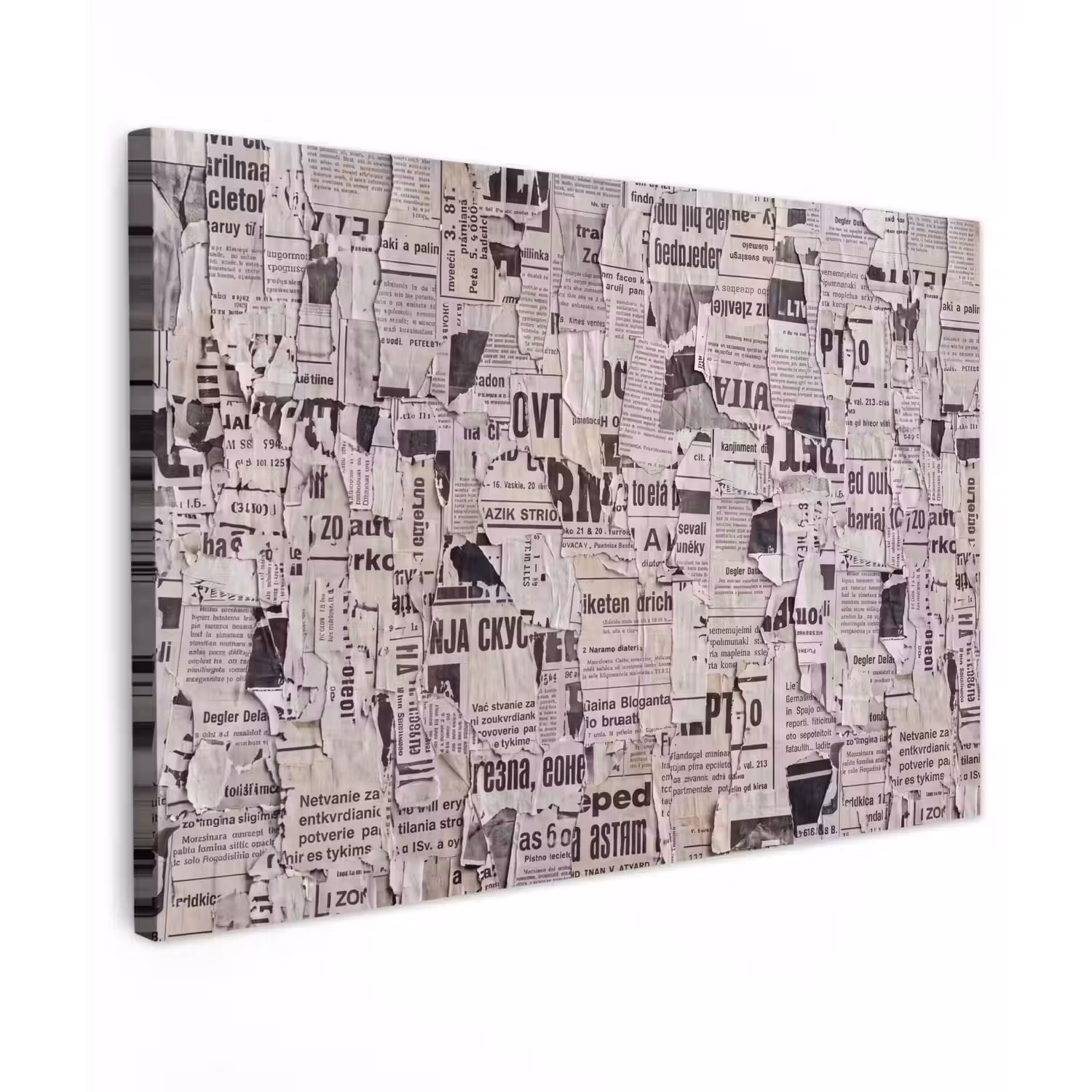 Krant - Gescheurd - Textuur - Abstract - Zwart-wit Tuinposter op houten frame 2 cm dik klein -3d