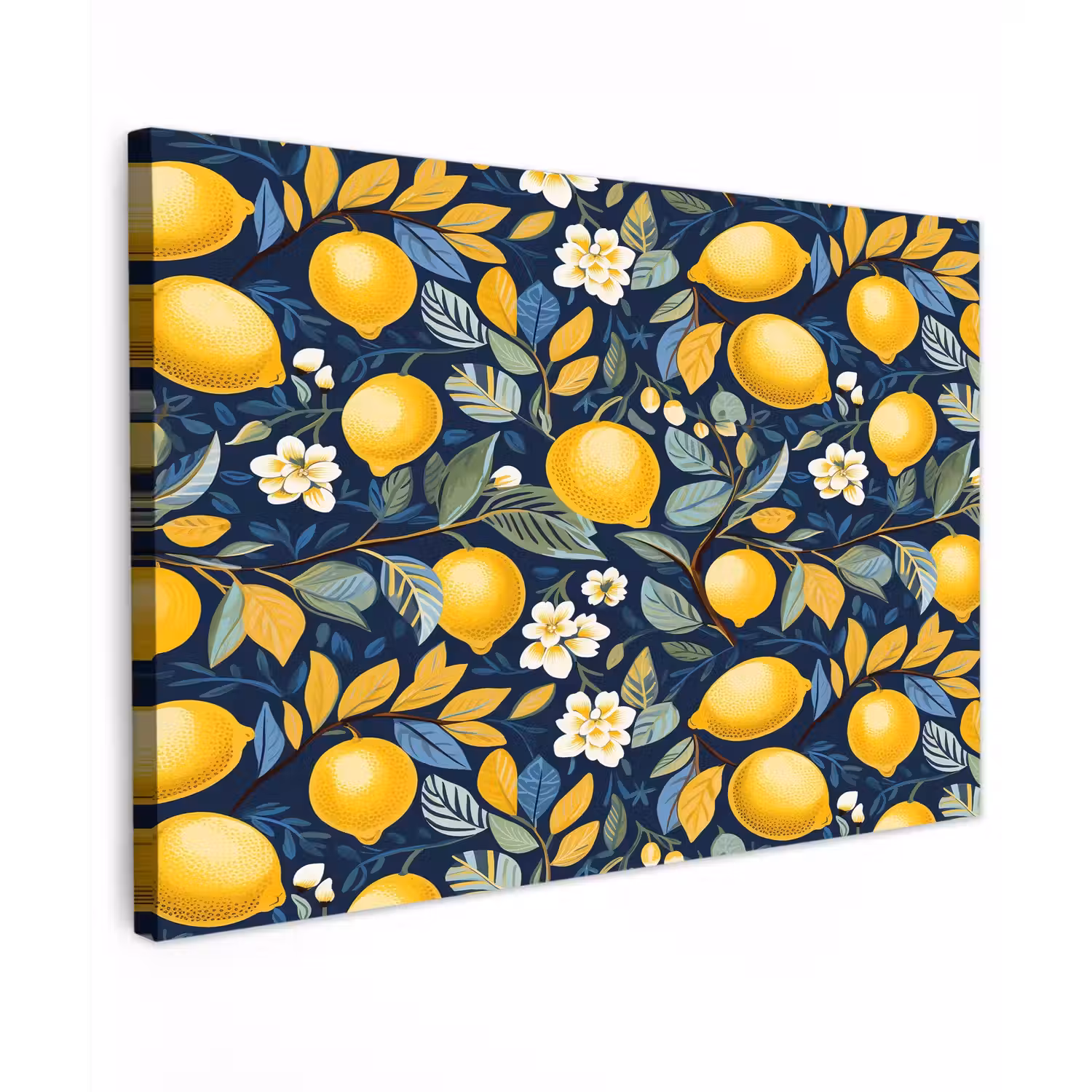 Citroenen - Bloemen - Bladeren - Blauw Tuinposter op houten frame 2 cm dik klein 845 -3d
