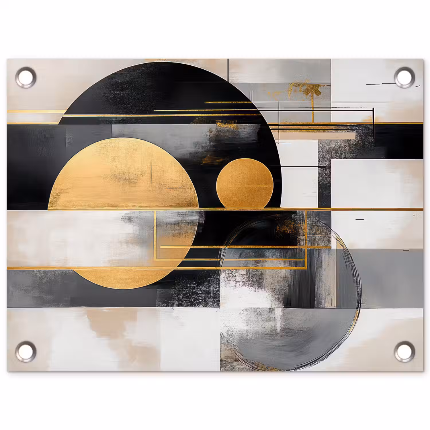 Abstract - Goud - Zilver - Vormen - Aesthetic - Modern tuinposter los doek klein -3d