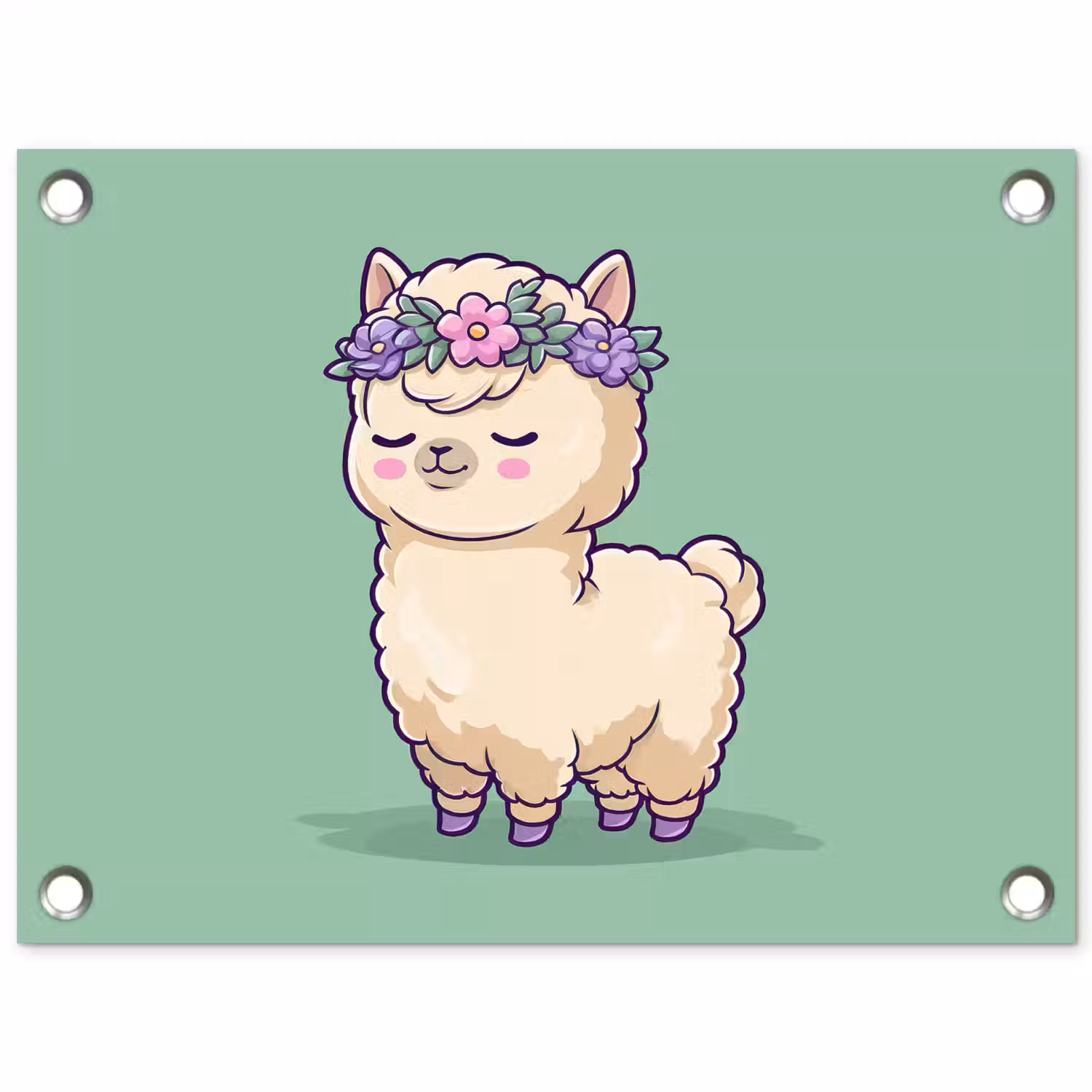 Alpaca - Groen - Bloemendiadeem tuinposter los doek klein -3d
