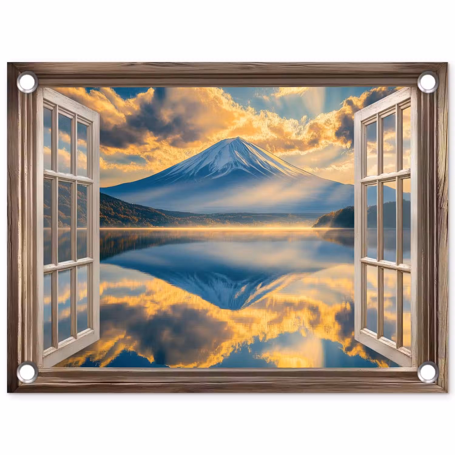 Doorkijk - Landschap - Bergen - Uitzicht - Raam tuinposter los doek klein -3d