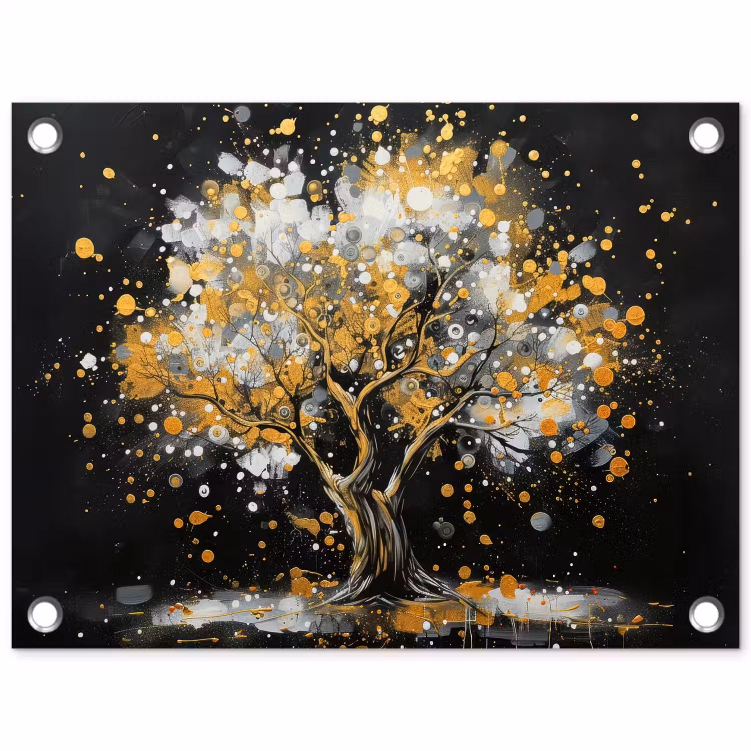 Boom - Zwart - Goud - Wit - Modern tuinposter los doek klein -3d