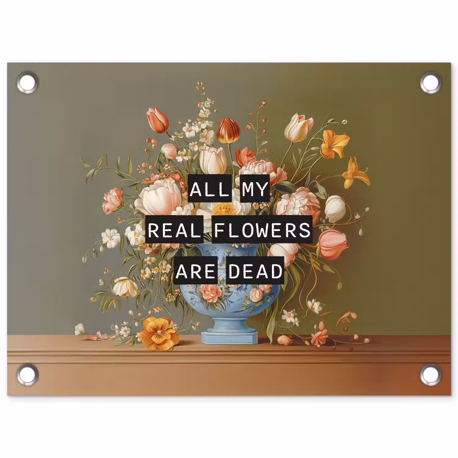 Bloem - Quote - Vintage - Art tuinposter los doek klein -3d