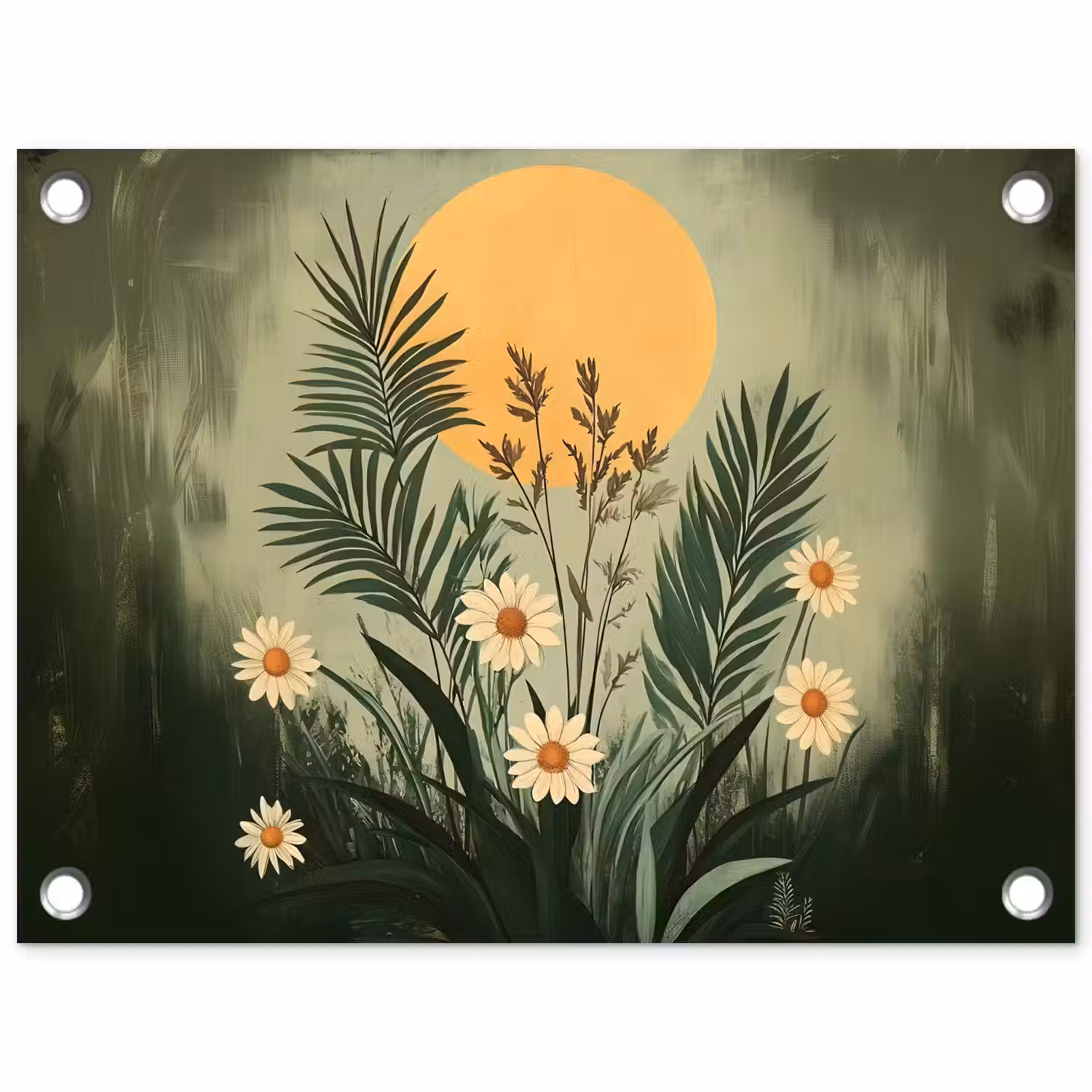 Bloemen - Bladeren - Zon - Groen tuinposter los doek klein -3d