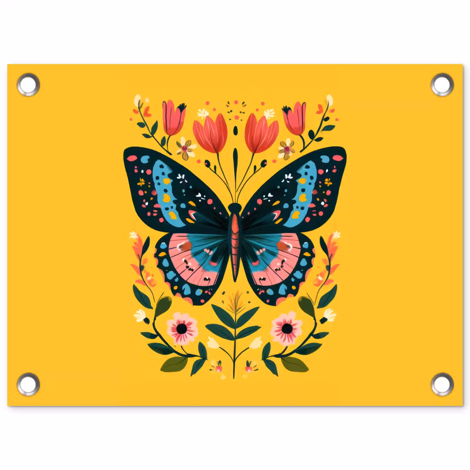 Bloemen - Kleurrijk - Vlinder - Sierlijk tuinposter los doek klein -3d