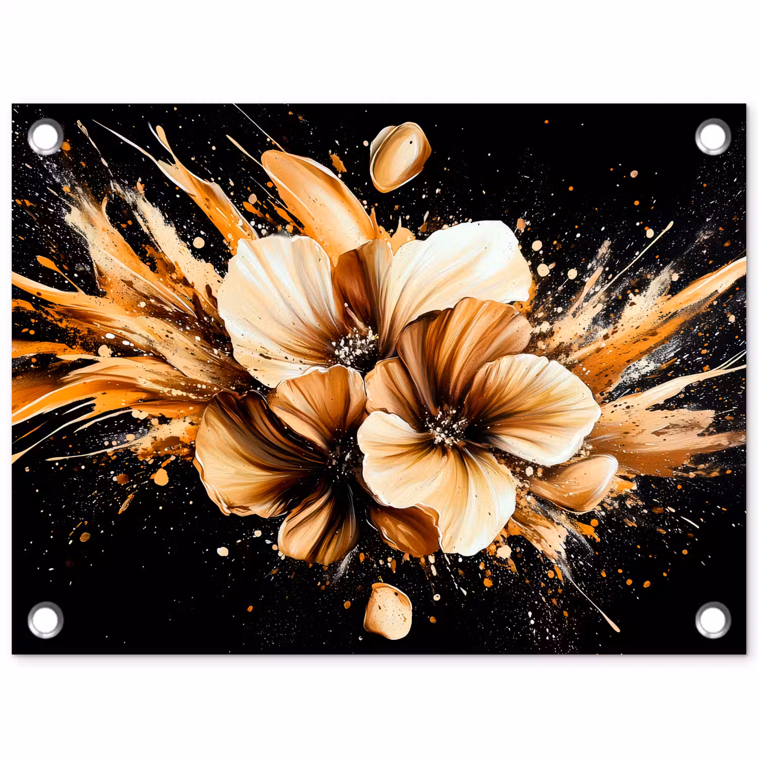 Bloemen - Goud - Graffiti - Zwart - Abstract tuinposter los doek klein -3d