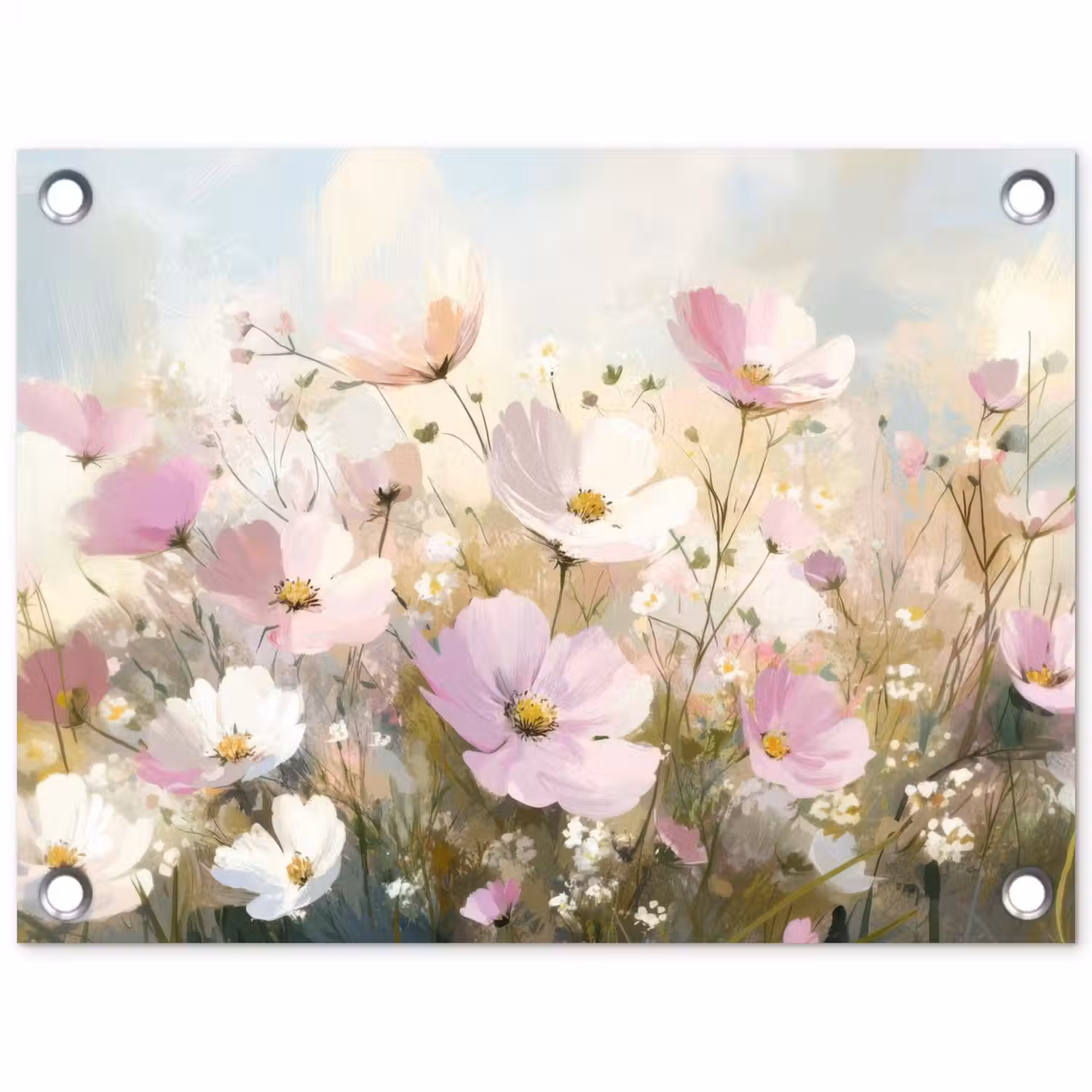 Bloemenveld - Lichte tinten - Geschilderd tuinposter los doek klein -3d