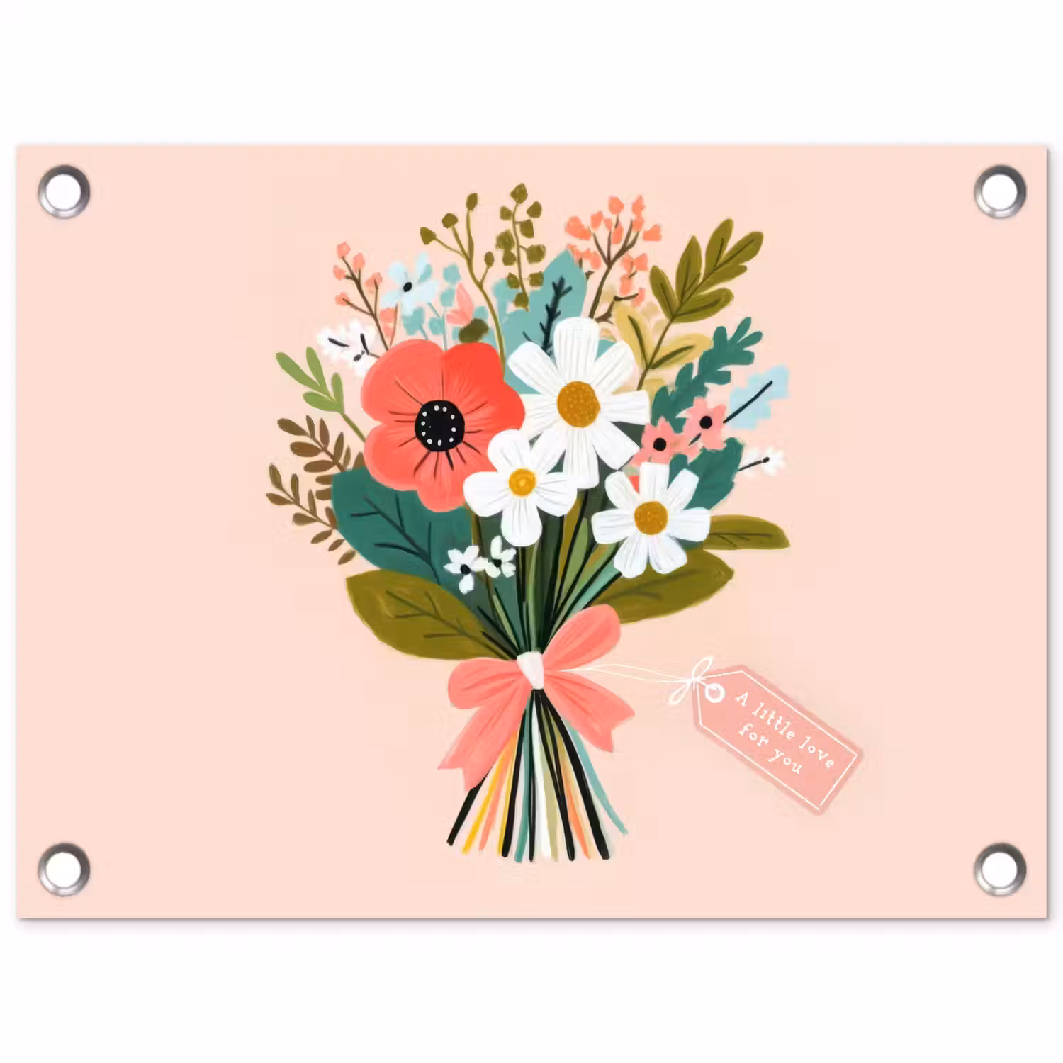 Boeket - Strikje - Kaartje - Quote tuinposter los doek klein -3d