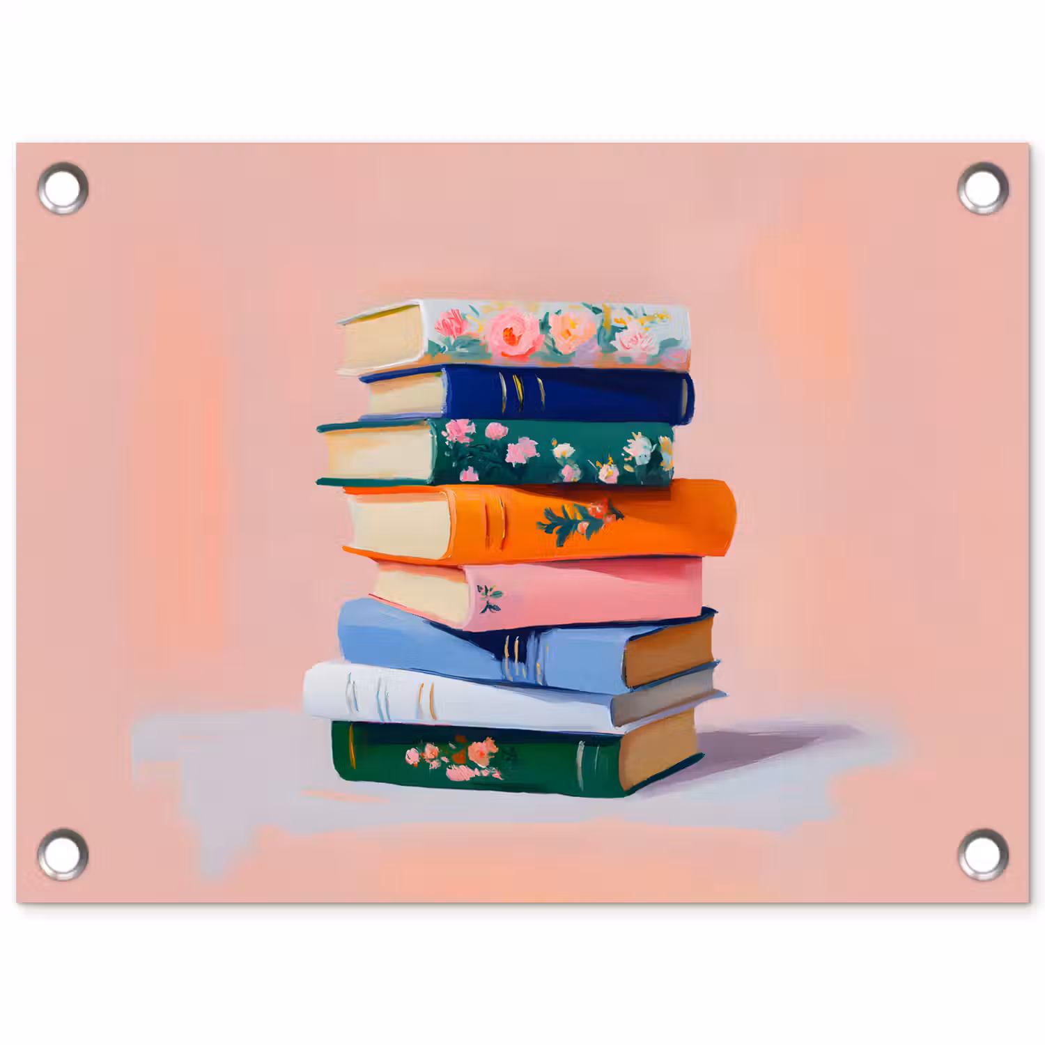 Boeken - Stapel - Kleurrijk tuinposter los doek klein -3d