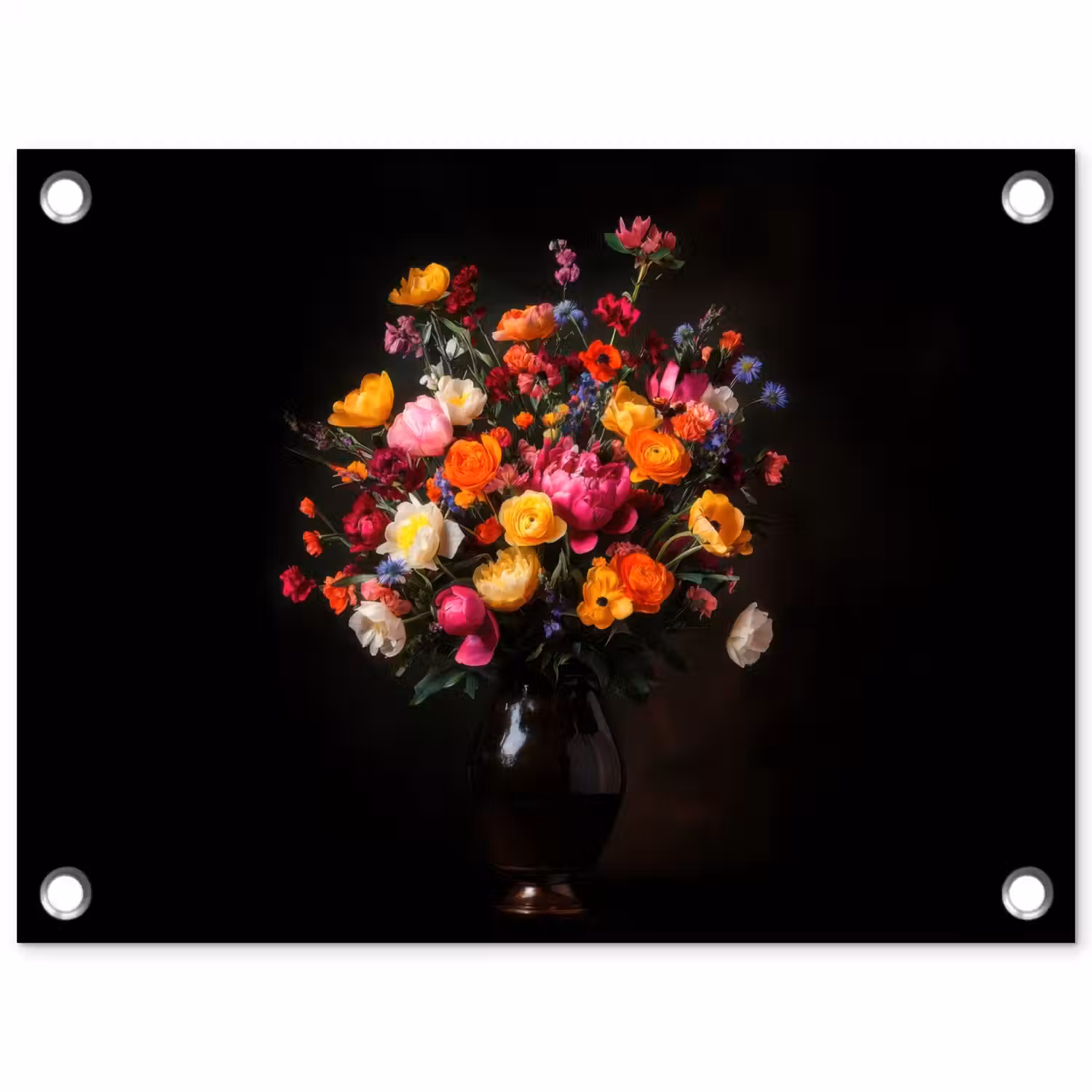 Kleurrijk - Boeket - Vaas - Donkerbruin tuinposter los doek klein -3d