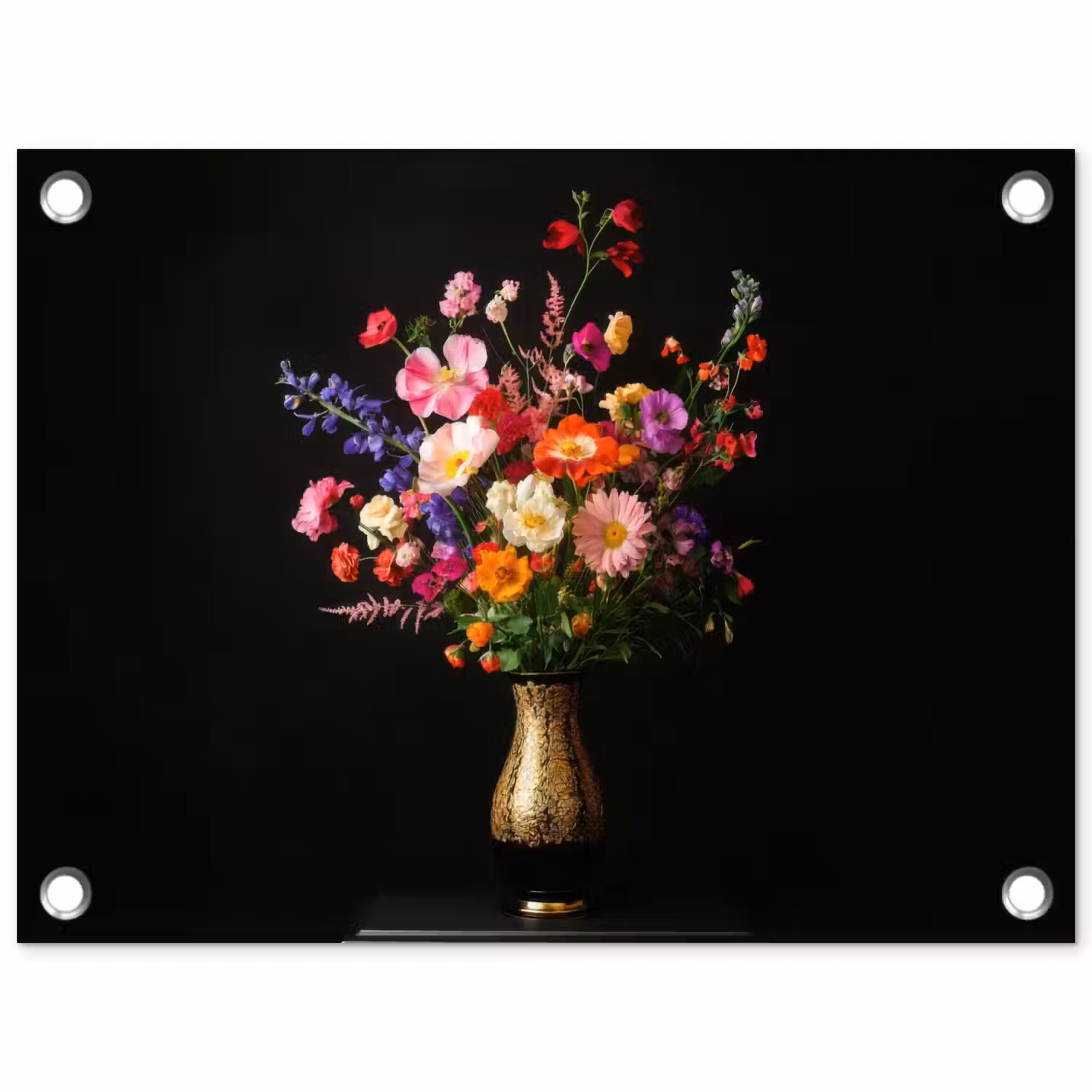 Kleurrijk - Boeket - Vaas - Goud tuinposter los doek klein -3d