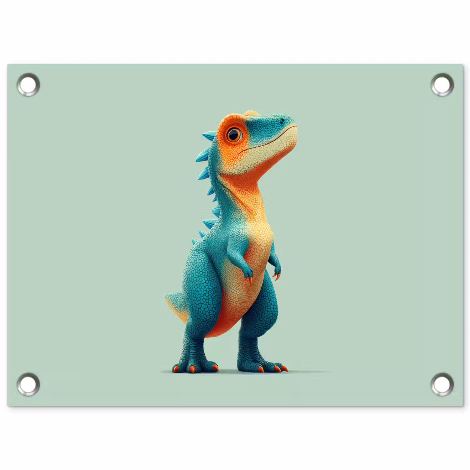 Cartoon - Dino - Oranje - Stekels tuinposter los doek klein -3d