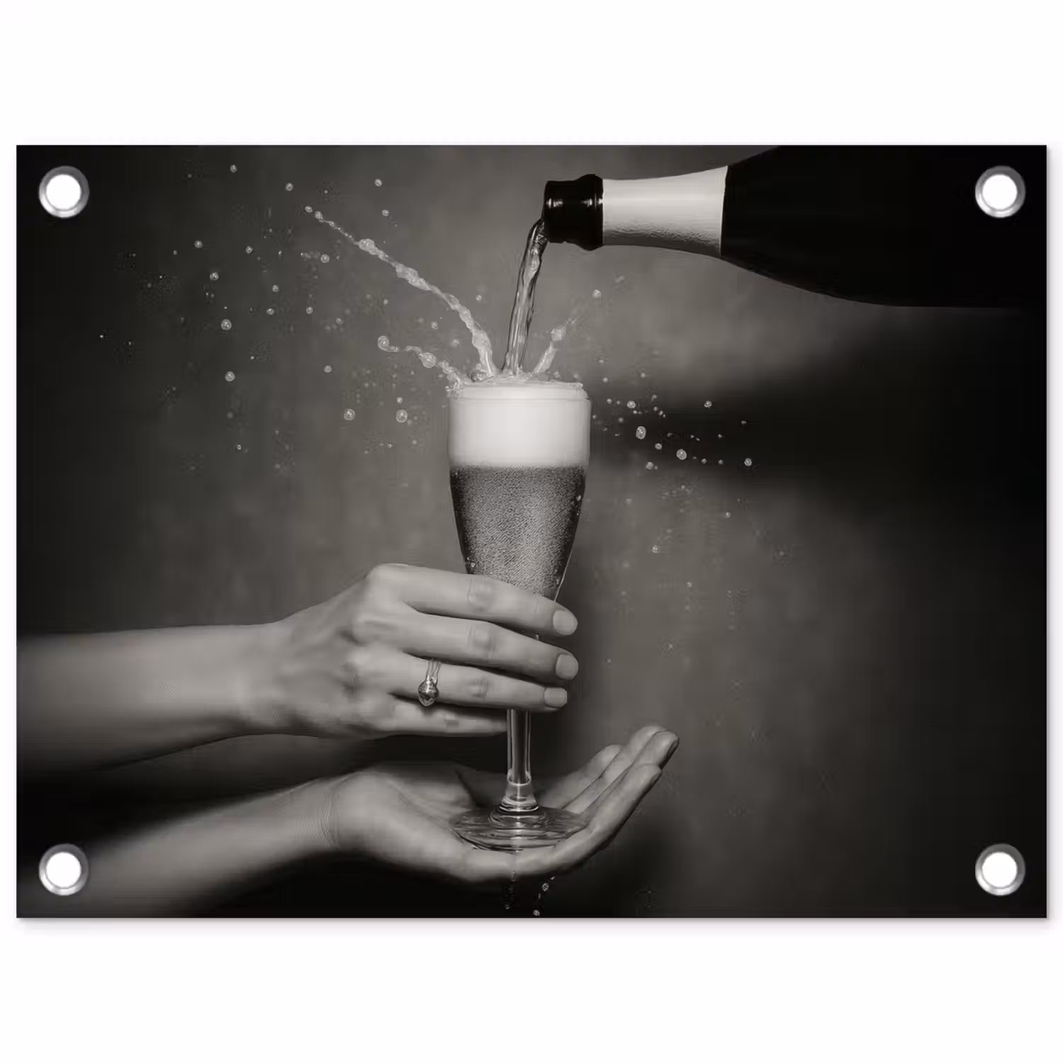 Champagnefles - Glas - Minimalistisch - Spetters tuinposter los doek klein -3d