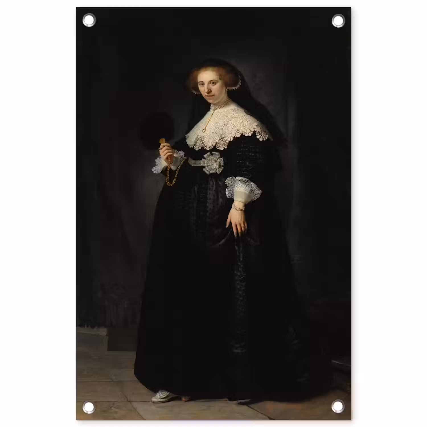 Het huwelijksportret van Oopjen Coppit - Rembrandt van Rijn tuinposter los doek klein -3d