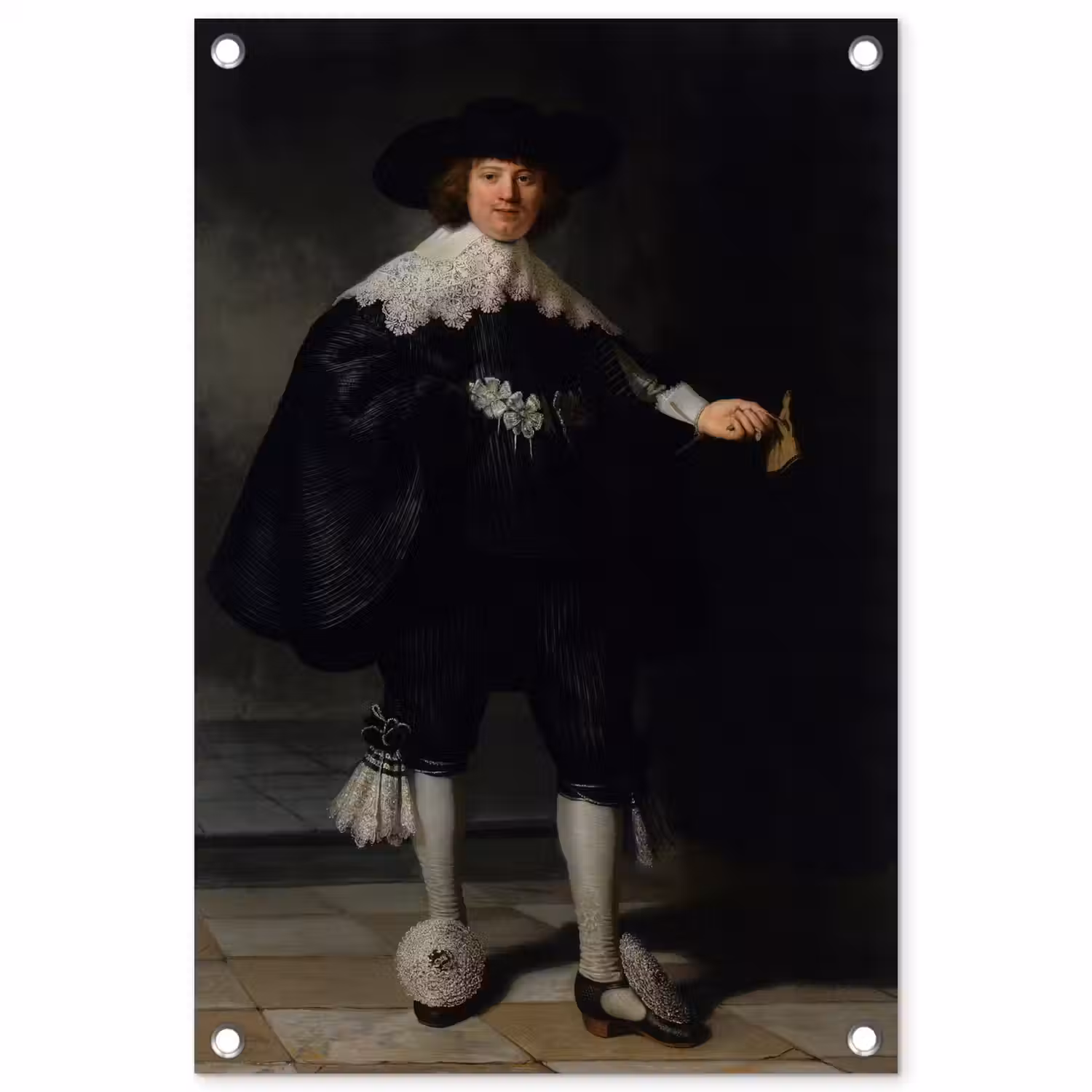 Het huwelijksportret van Marten Soolmans - Rembrandt van Rijn tuinposter los doek klein -3d