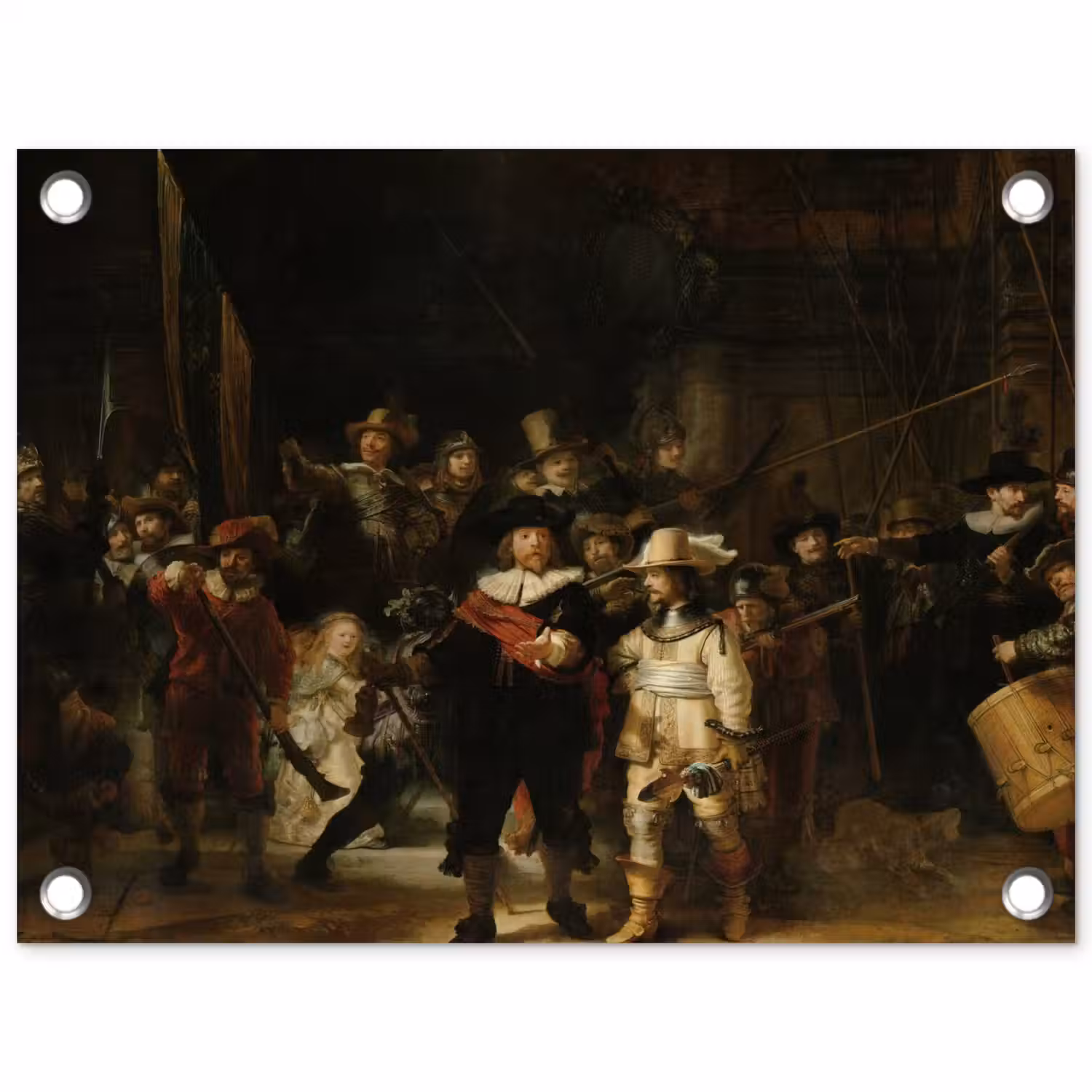 De Nachtwacht - Kunst - Oude meesters - Rembrandt tuinposter los doek klein -3d