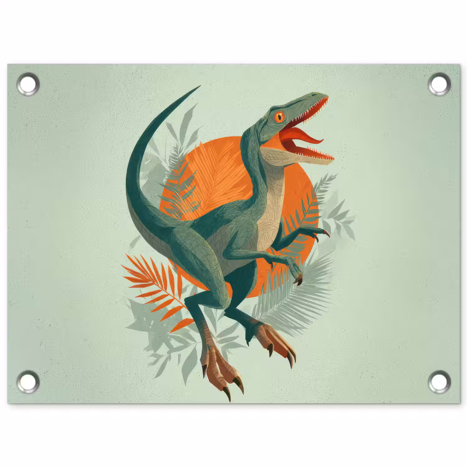 Dino - Bladeren - Grafisch - Groen tuinposter los doek klein -3d
