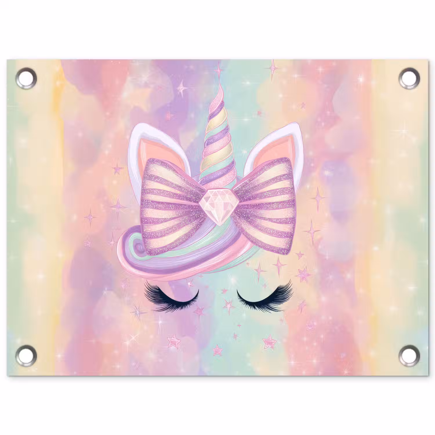 Eenhoorn - Glitters - Regenboog - Pastel tuinposter los doek klein -3d
