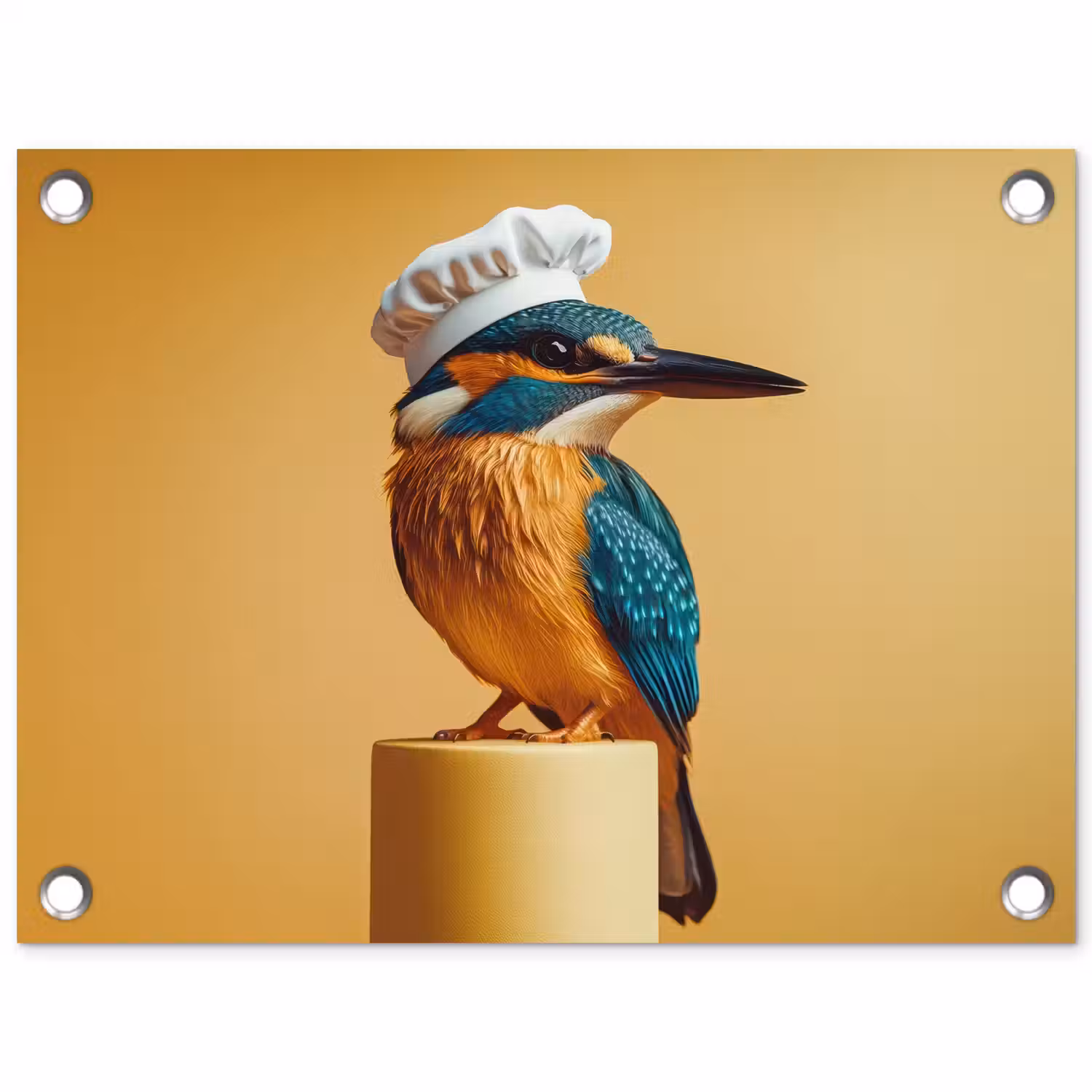 Ijsvogel - Pilaar - Koksmuts - Vogel tuinposter los doek klein -3d