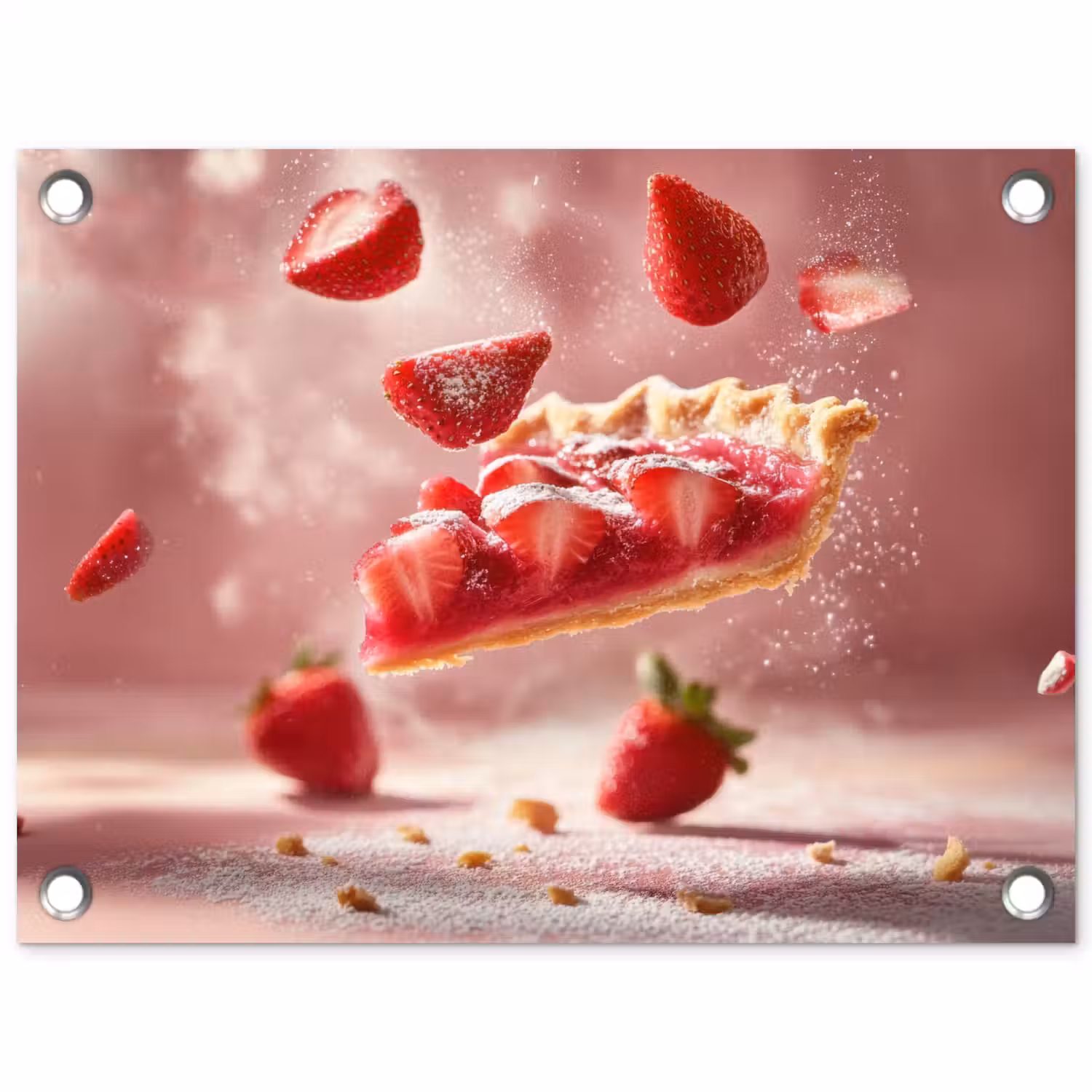 Aardbei - Taart- Eten - Roze tuinposter los doek klein -3d