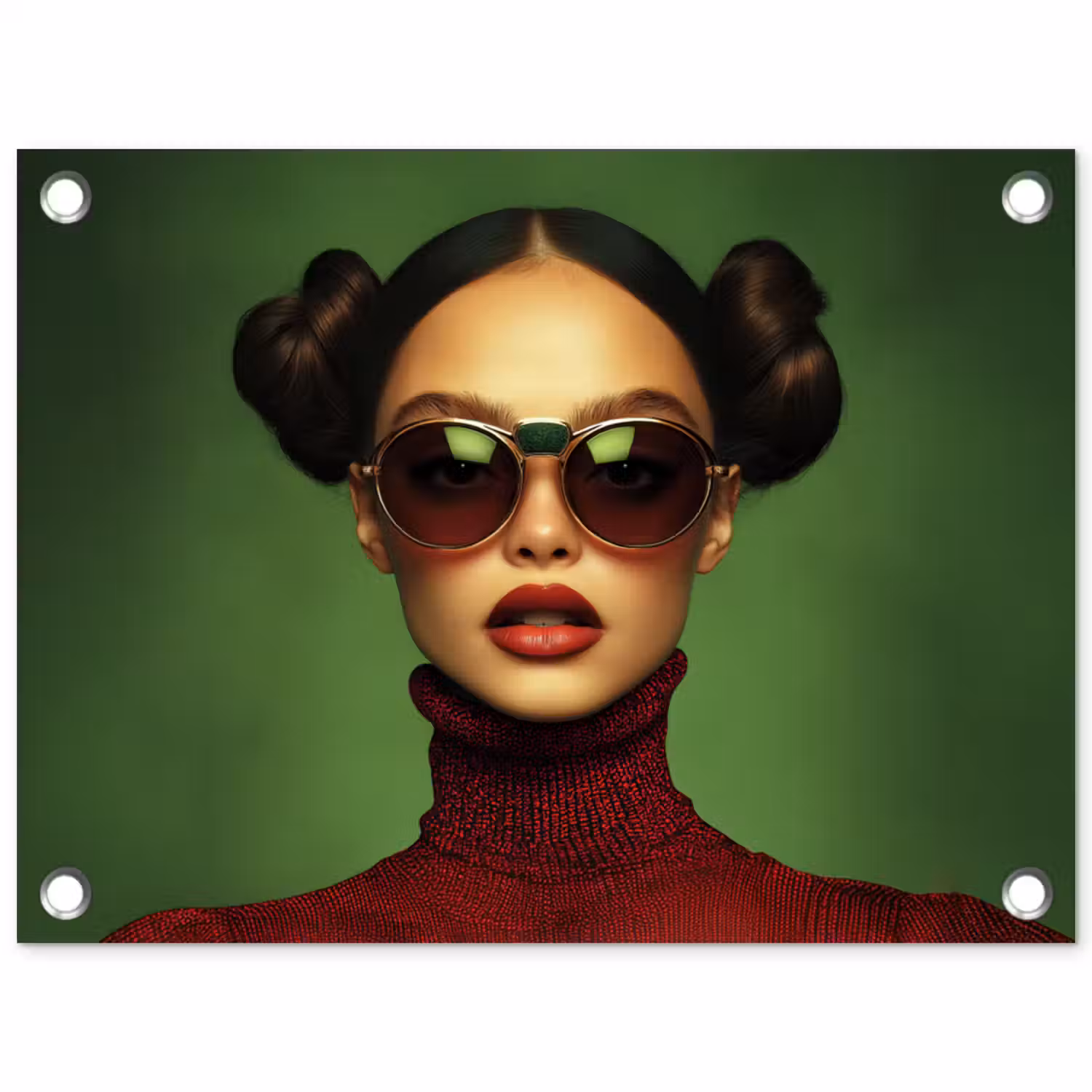 Vrouw - Groen - Bril - Aesthetic - Modern tuinposter los doek klein -3d