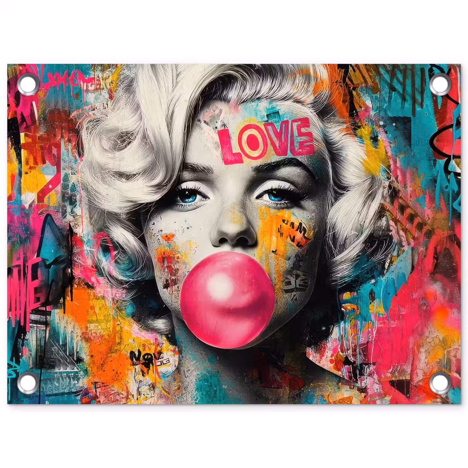 Vrouw - Kauwgom - Graffiti - Neonkleuren tuinposter los doek klein -3d