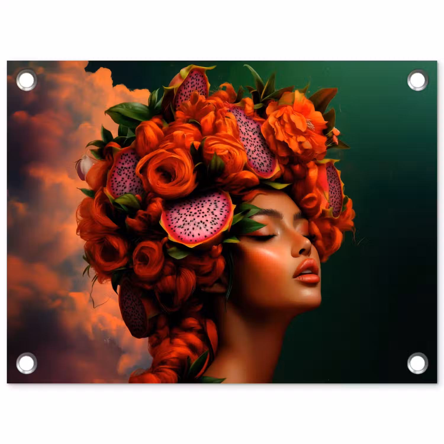 Vrouw - Drankenfruit - Rozen tuinposter los doek klein -3d