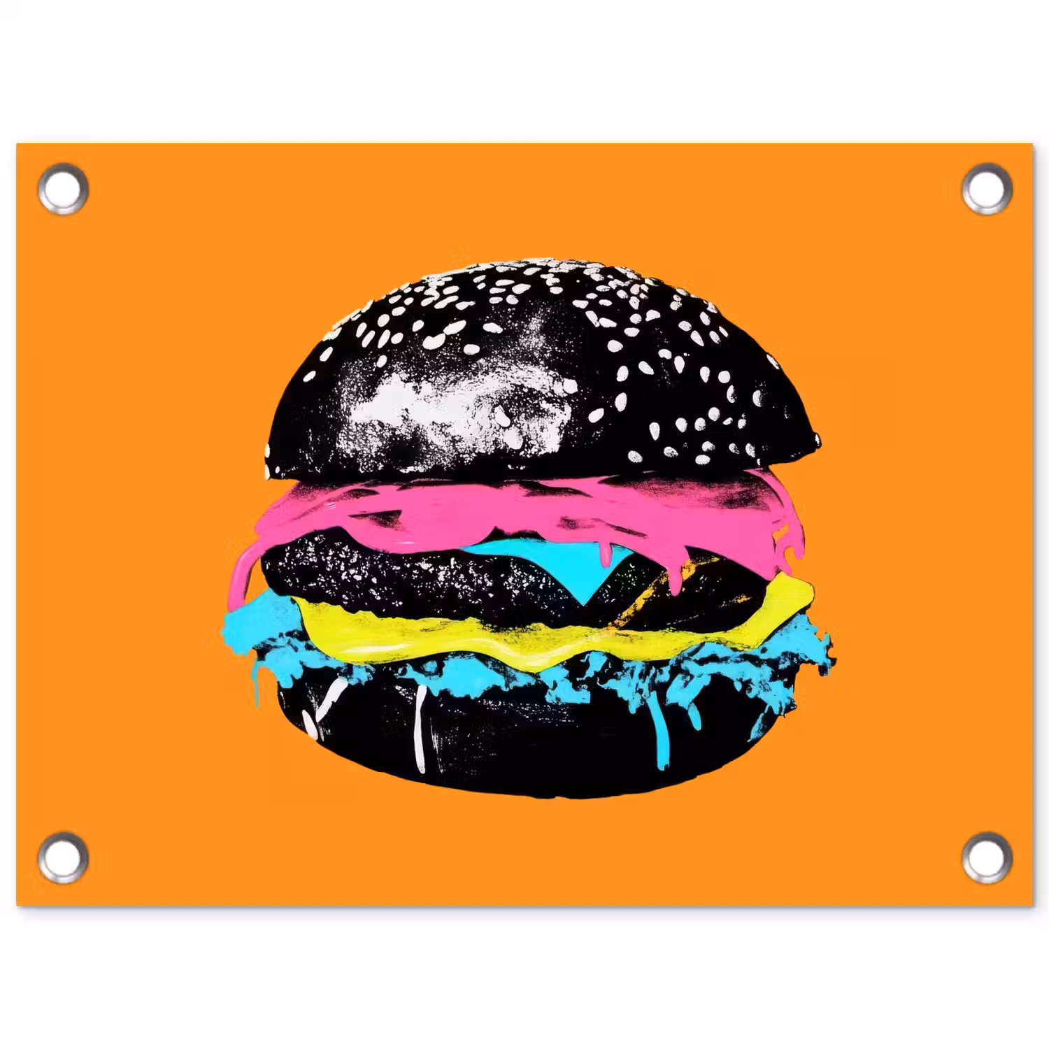 Hamburger - Oranje - Neon - popart tuinposter los doek klein -3d
