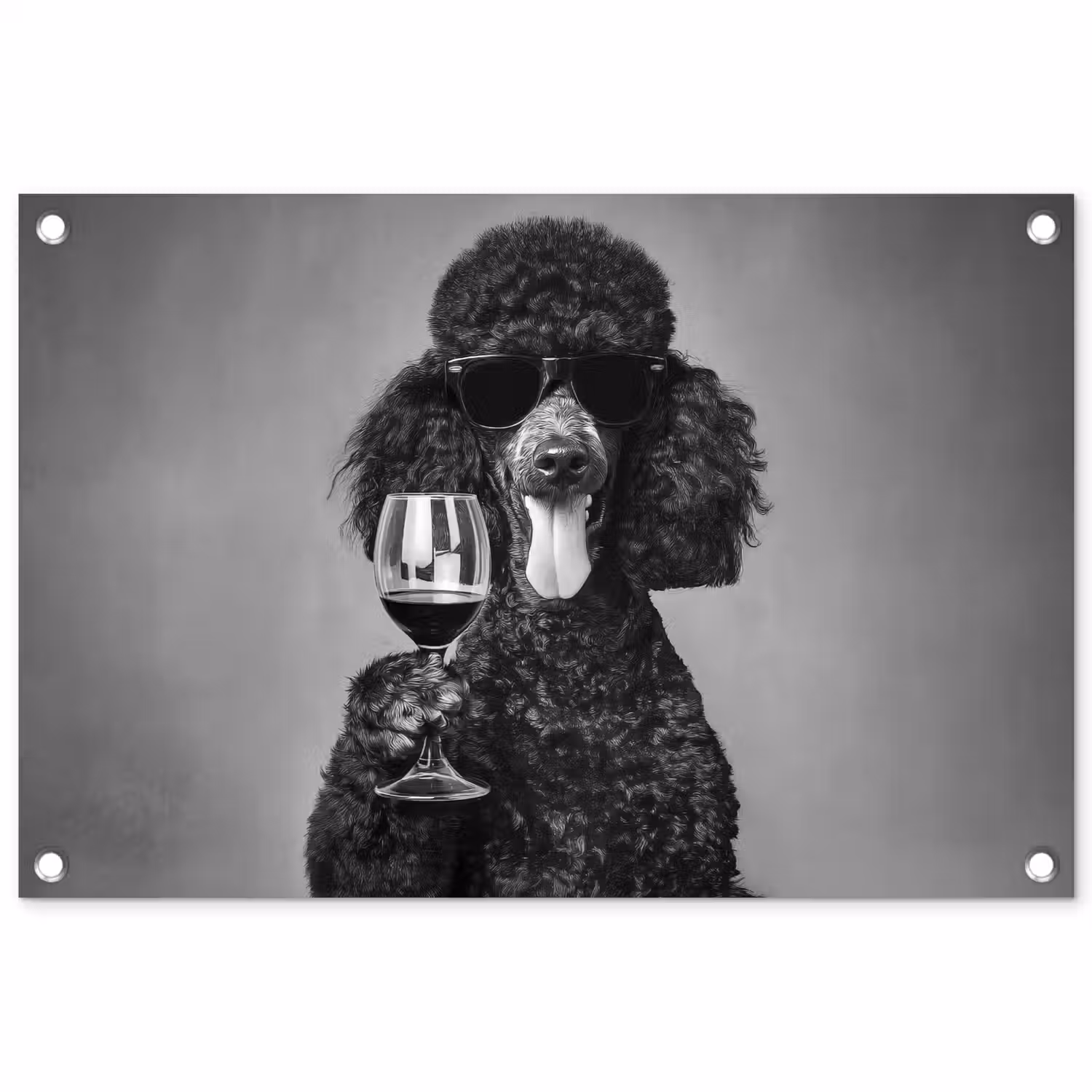 Hond - Krullen - Zonnebril - Wijn tuinposter los doek klein -3d