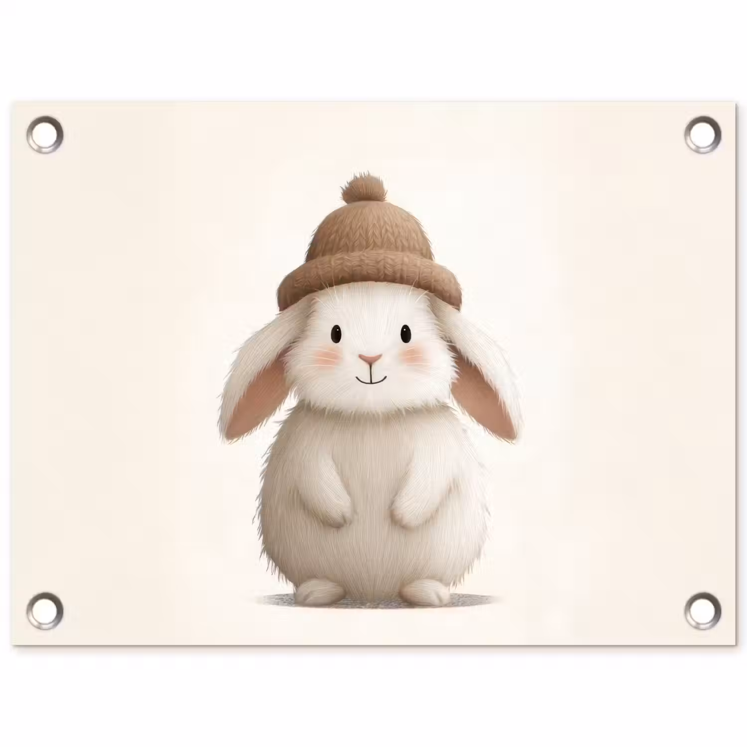 Konijn - Muts - Oren - Beige tuinposter los doek klein -3d