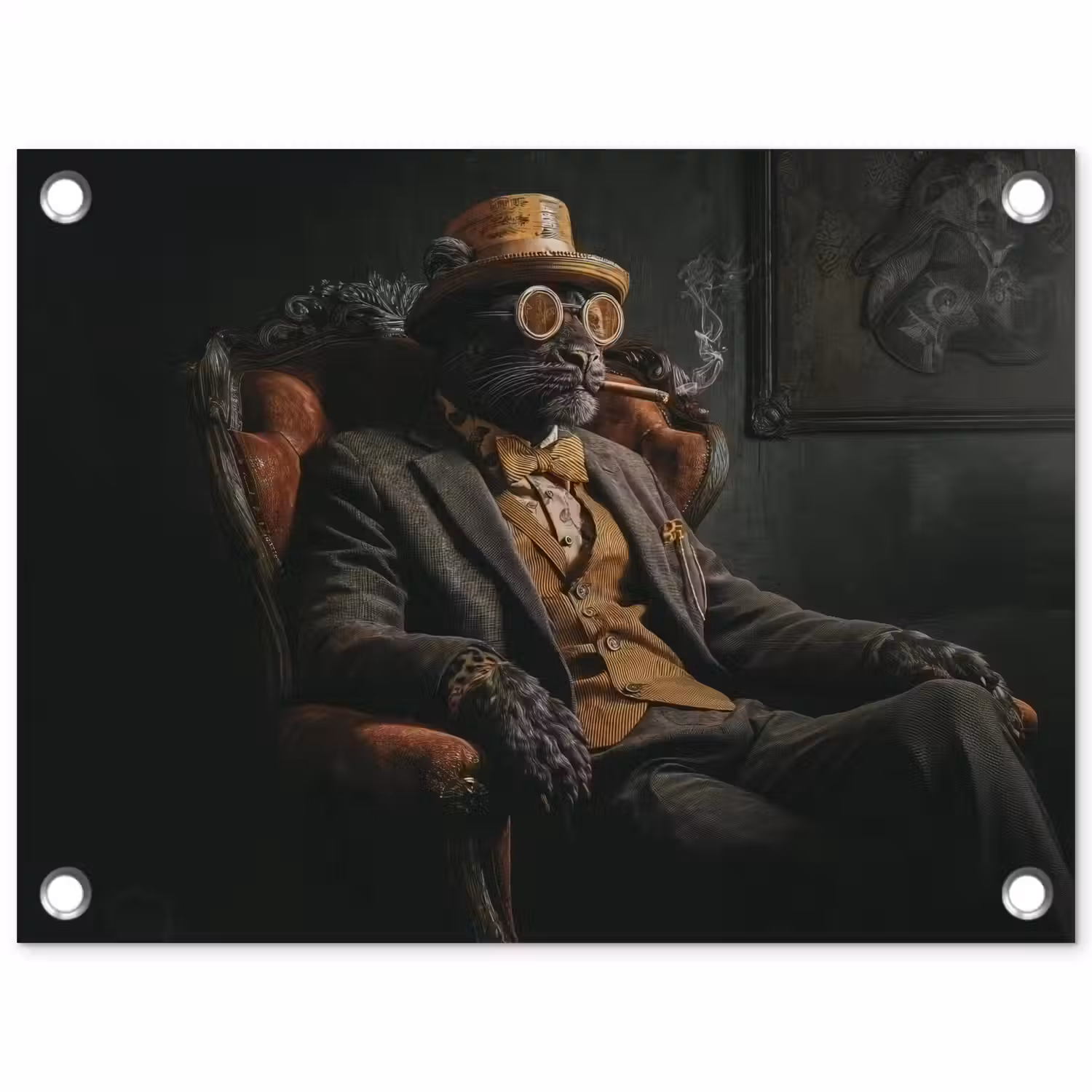 Kat - Pak - Oranje - Sigaar tuinposter los doek klein -3d