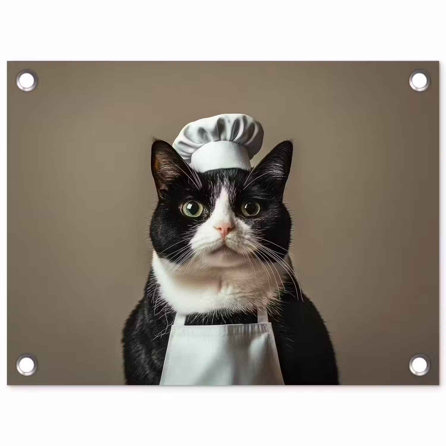 Kat - Kokskleding - Zwart - Wit tuinposter los doek klein -3d