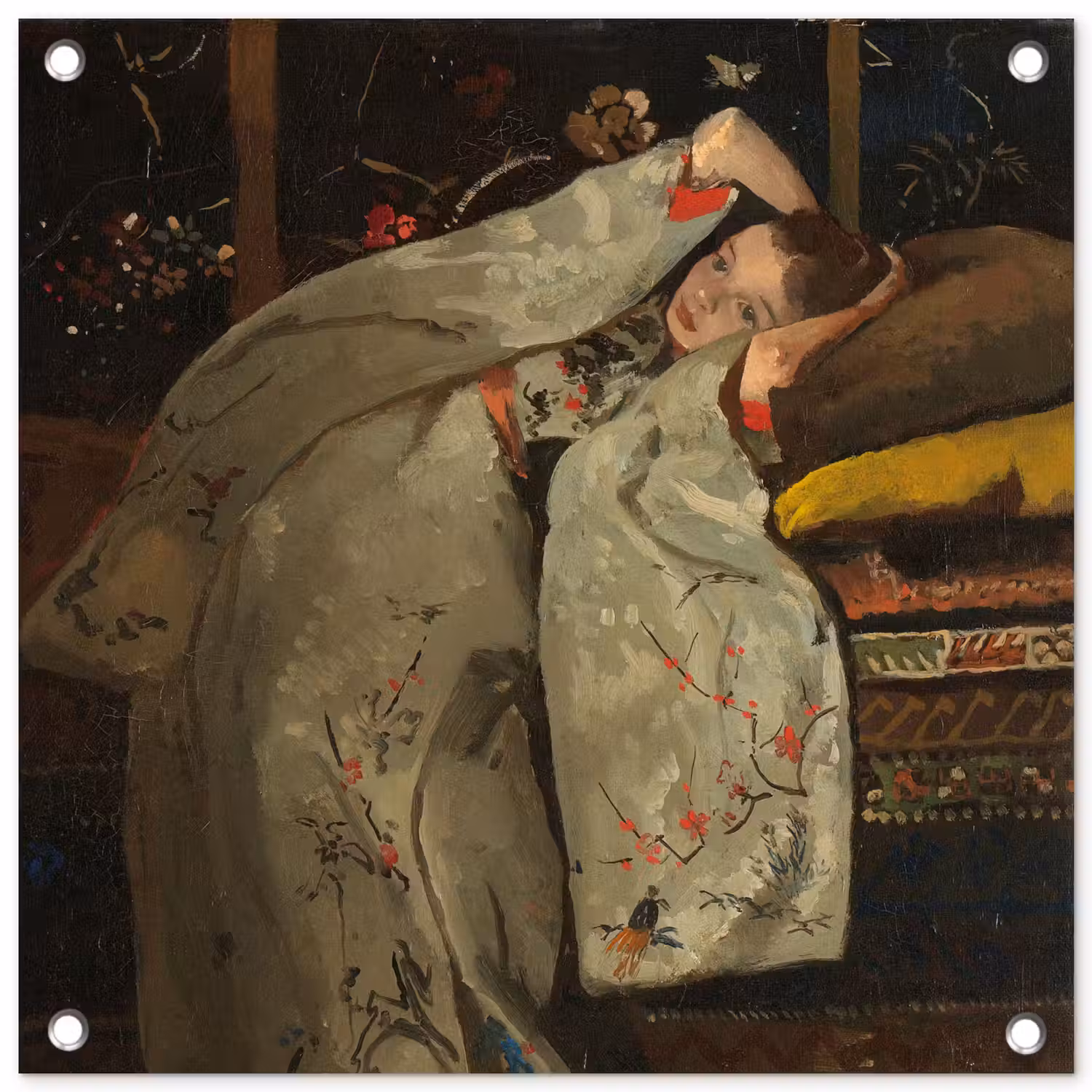 Meisje in witte kimono - Schilderij van George Hendrik Breitner tuinposter los doek klein -3d