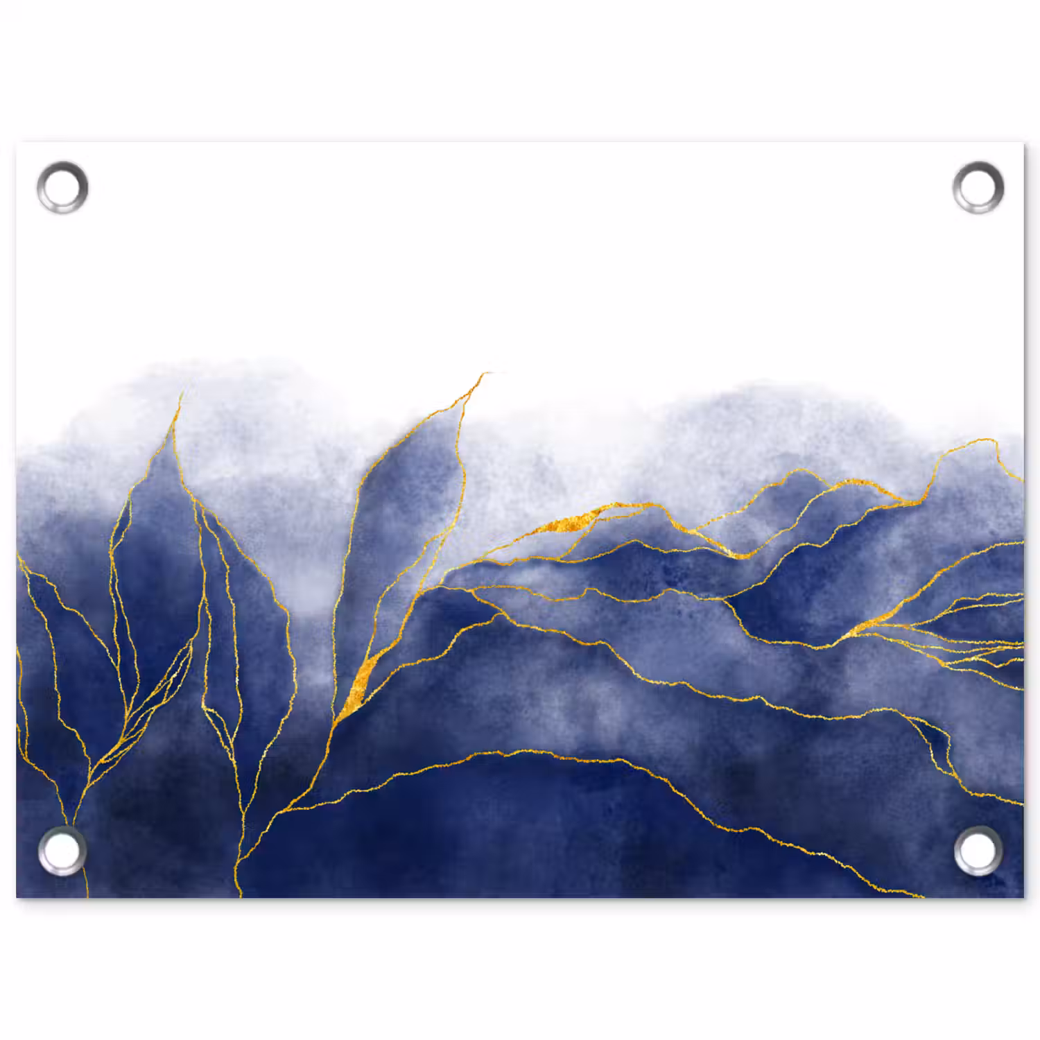 Marmer - Blauw - Marmerlook - Goud - Textuur tuinposter los doek klein -3d