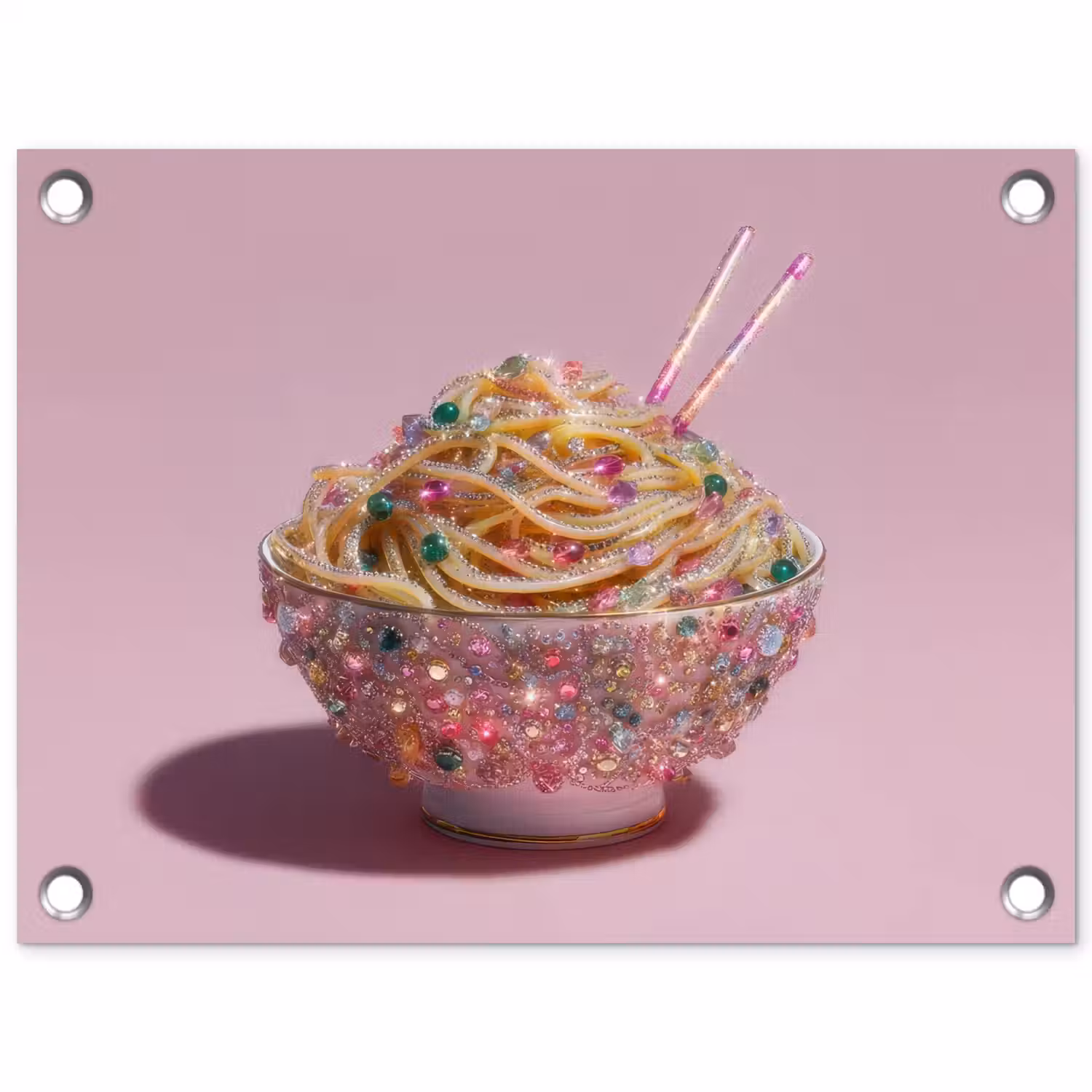 Noodles - Edelstenen - Stokjes - Roze tuinposter los doek klein -3d
